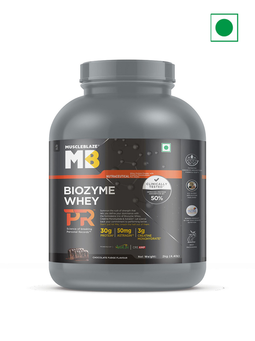 MuscleBlaze Biozyme Performance Whey Protein - Chocolate Fudge-2kg With 30 gm Protein
