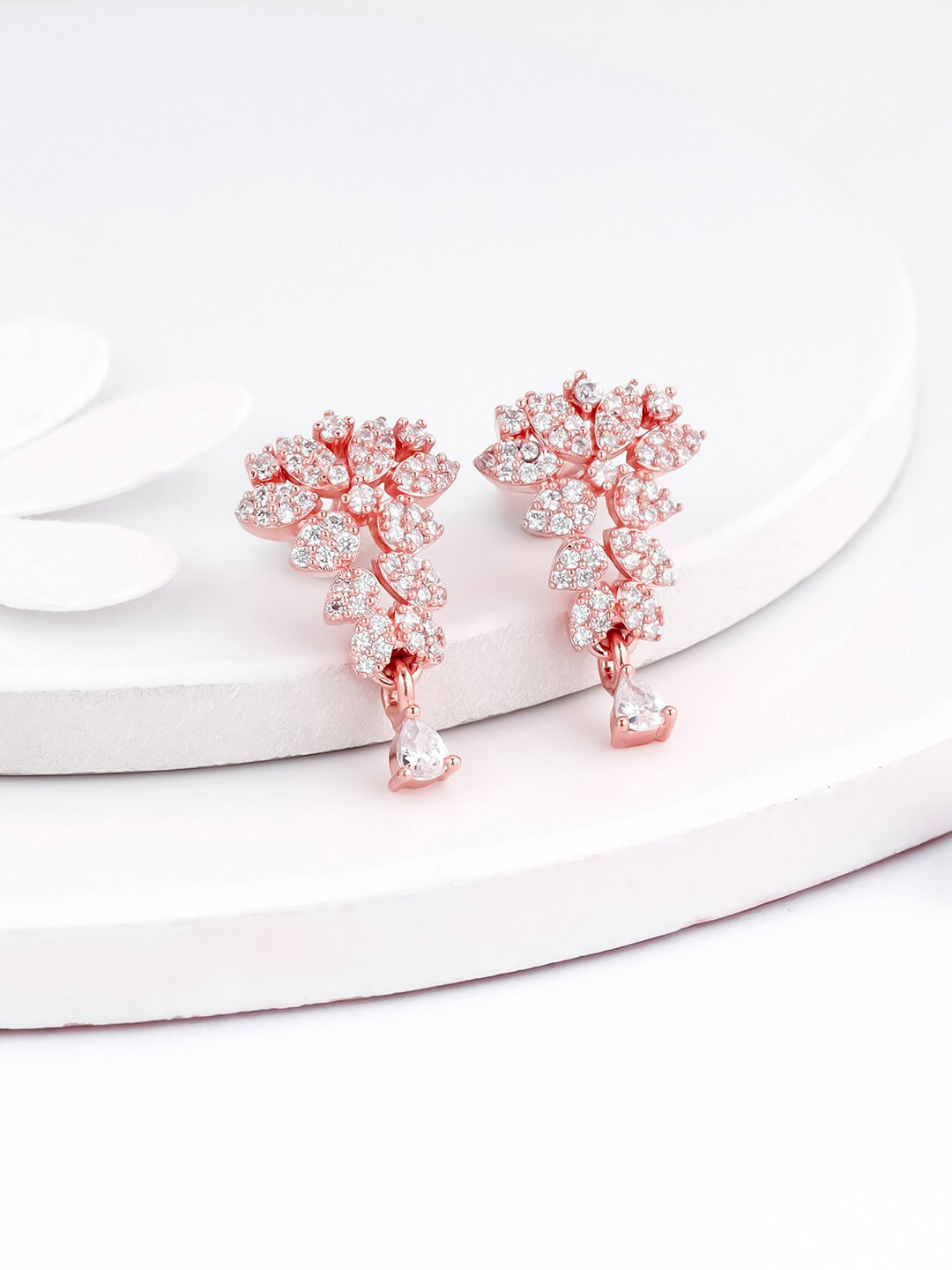 GIVA Rose Gold-Plated Sterling Silver Contemporary Zircon Drop Earrings