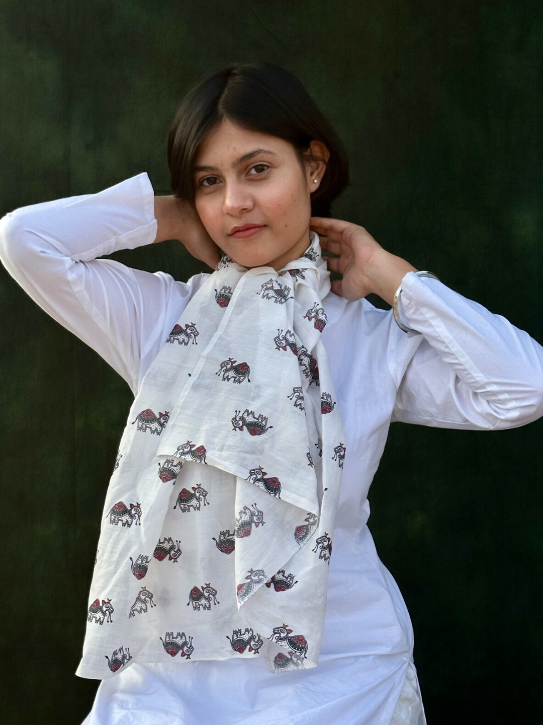 BUTA BUTI Ethnic Motifs Printed Cotton Madhubani Art Scarf