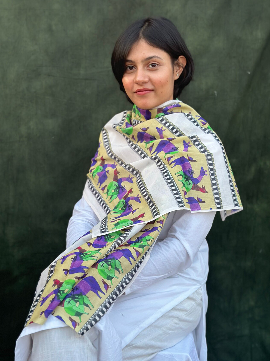 BUTA BUTI Ethnic Motifs Printed Cotton Gondh Art Scarf