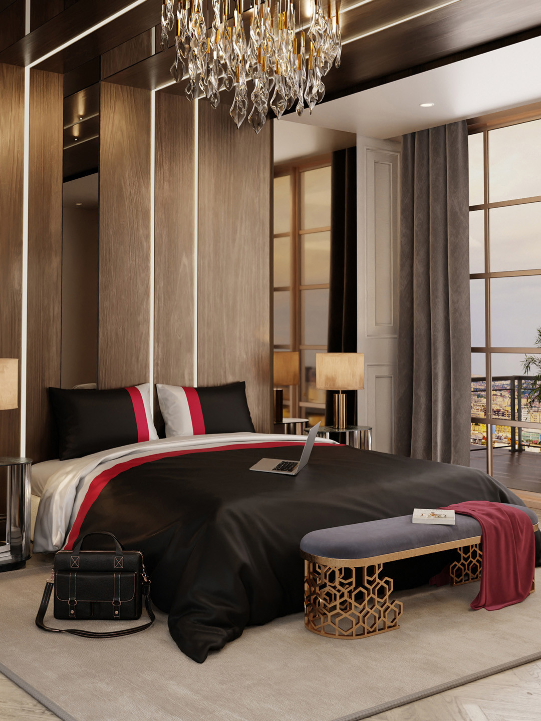 Stoa Paris Vogue Black & Red AC Room 300 TC Double Bed Comforter With 2 Pillow covers