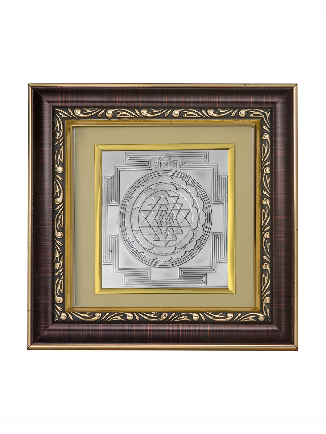 Pray Everyday Grey & Brown Silver Plated Shri Yantra