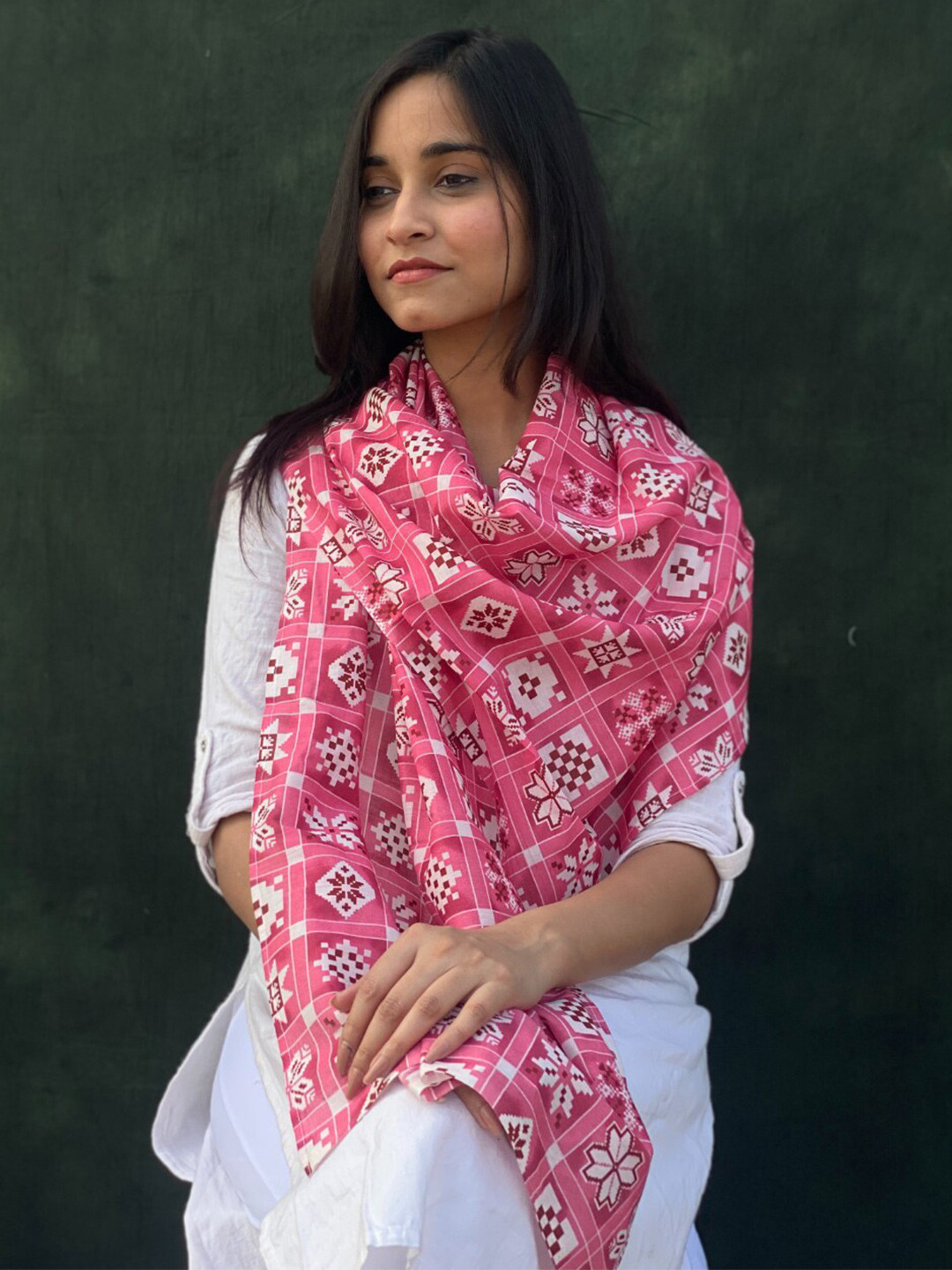 BUTA BUTI Geometrical Printed Cotton Stole