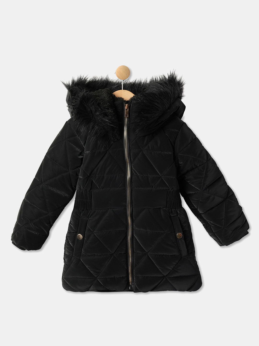 R&B Girls Hooded Faux Leather Trim Quilted Jacket