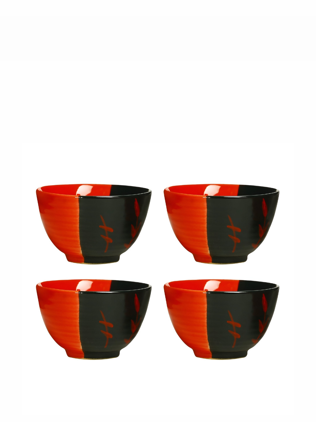 caffeine Black & Red 4 Pieces Ceramic Microwave Safe Fashion Dessert Bowl