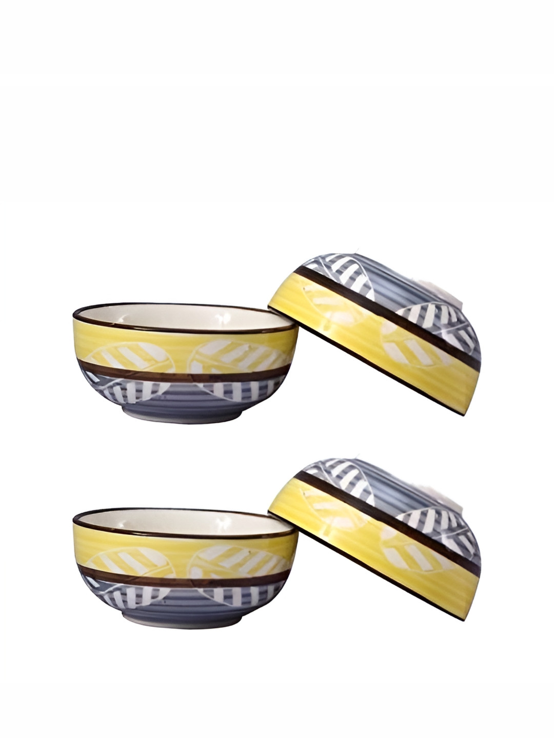 caffeine Set of 4 Ceramic Yellow & Grey Leaf Print Dessert Bowls