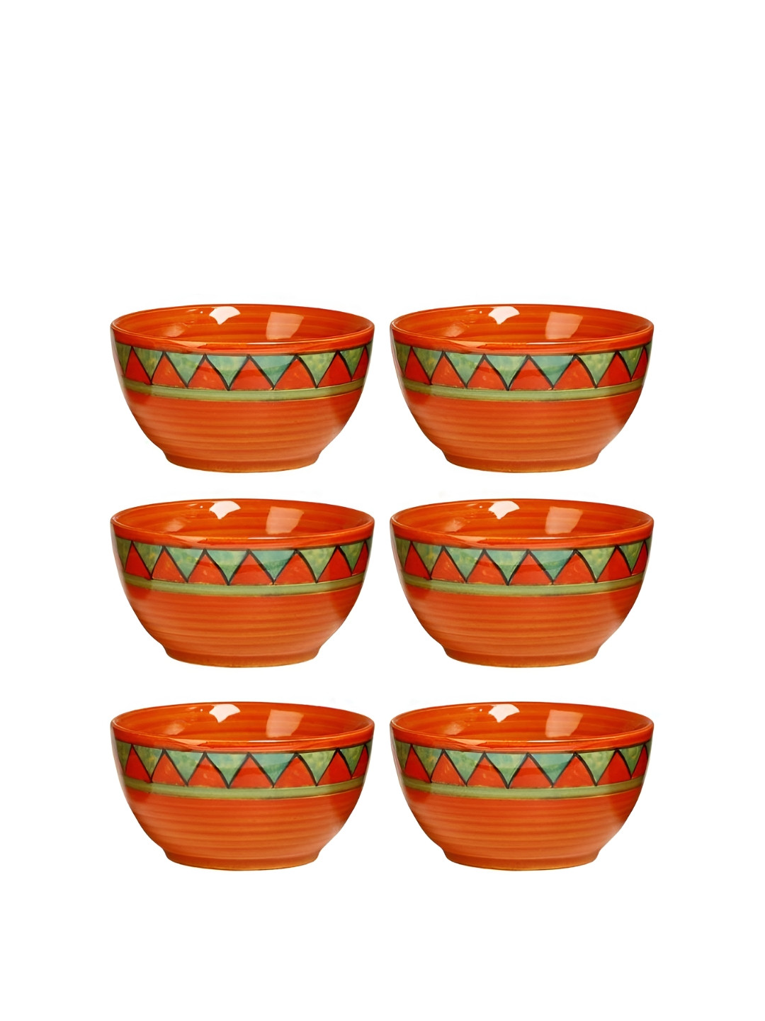 caffeine Set of 6 Ceramic Orange with Red & Green Triangles Dessert Bowl