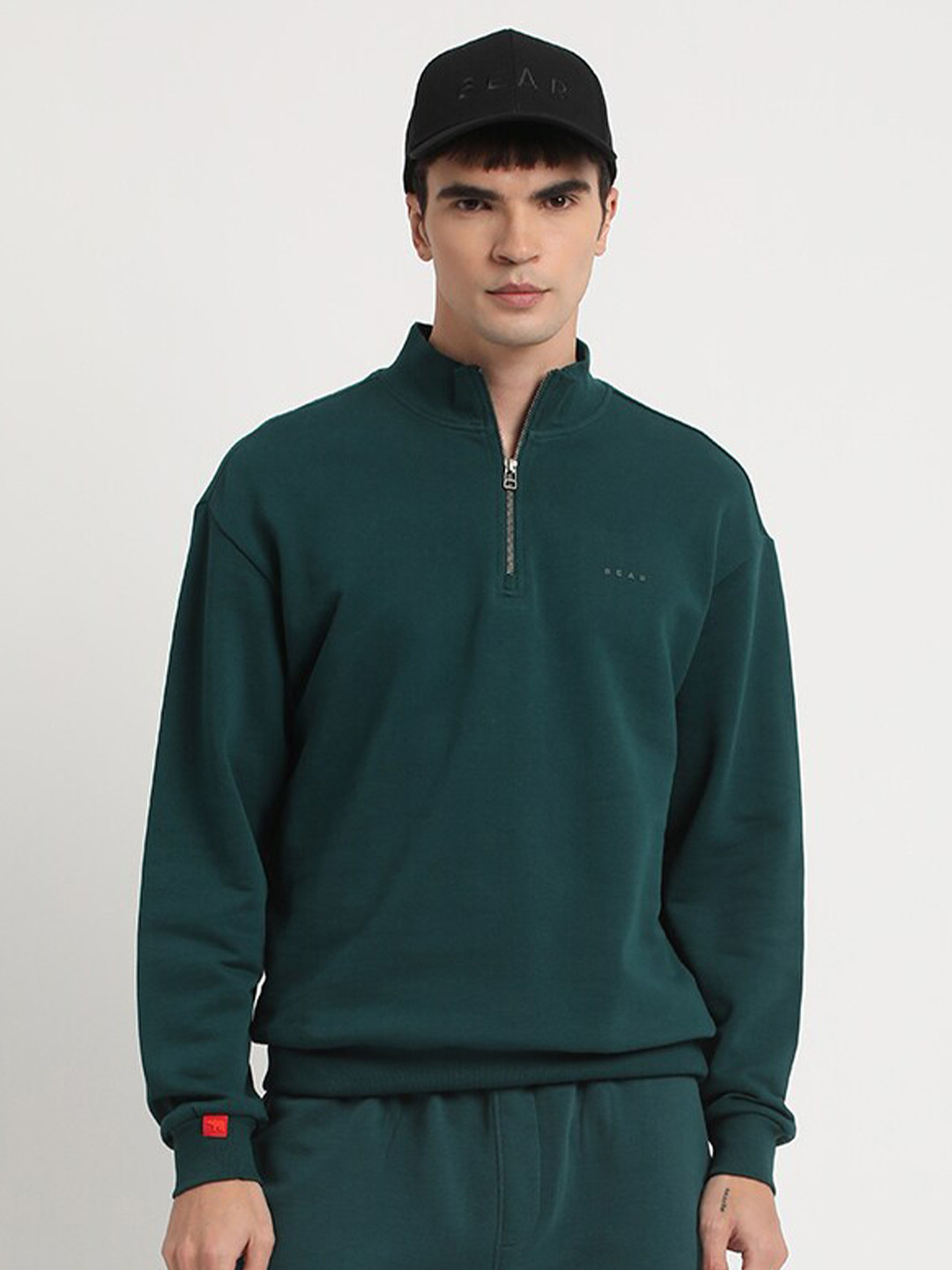 THE BEAR HOUSE Mock Neck Terry Pure Cotton Pullover