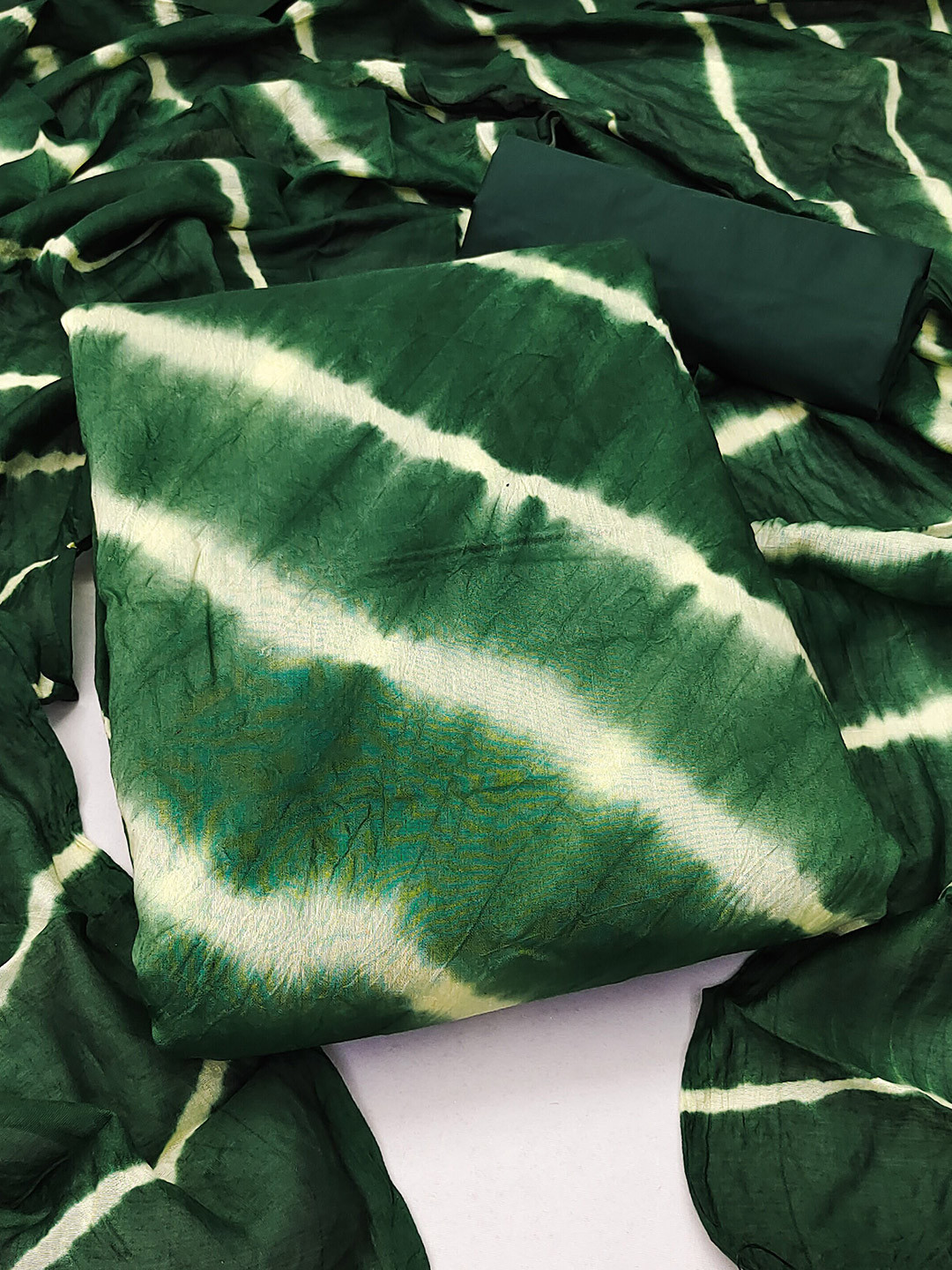 MANVAA Leheriya Dyed Gadwal Cotton Unstitched Dress Material