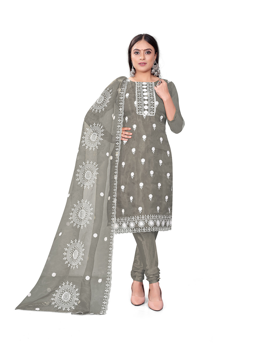 MANVAA FloralEmbroidered Organza Unstitched Dress Material