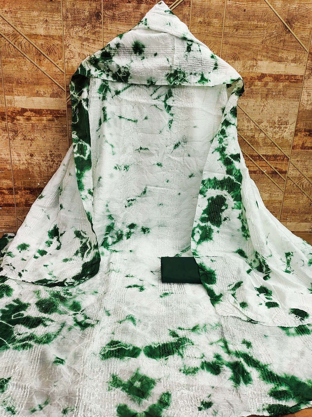 MANVAA Tie & Dye Gadwal Cotton Unstitched Dress Material With Embroidered Detail