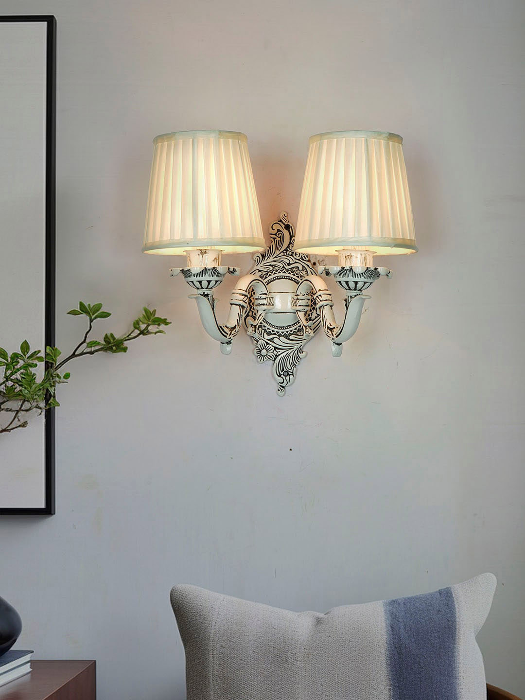 Fos Lighting White & Black Antique & Transitional Swan Double Pleated Shade Wall Lamp