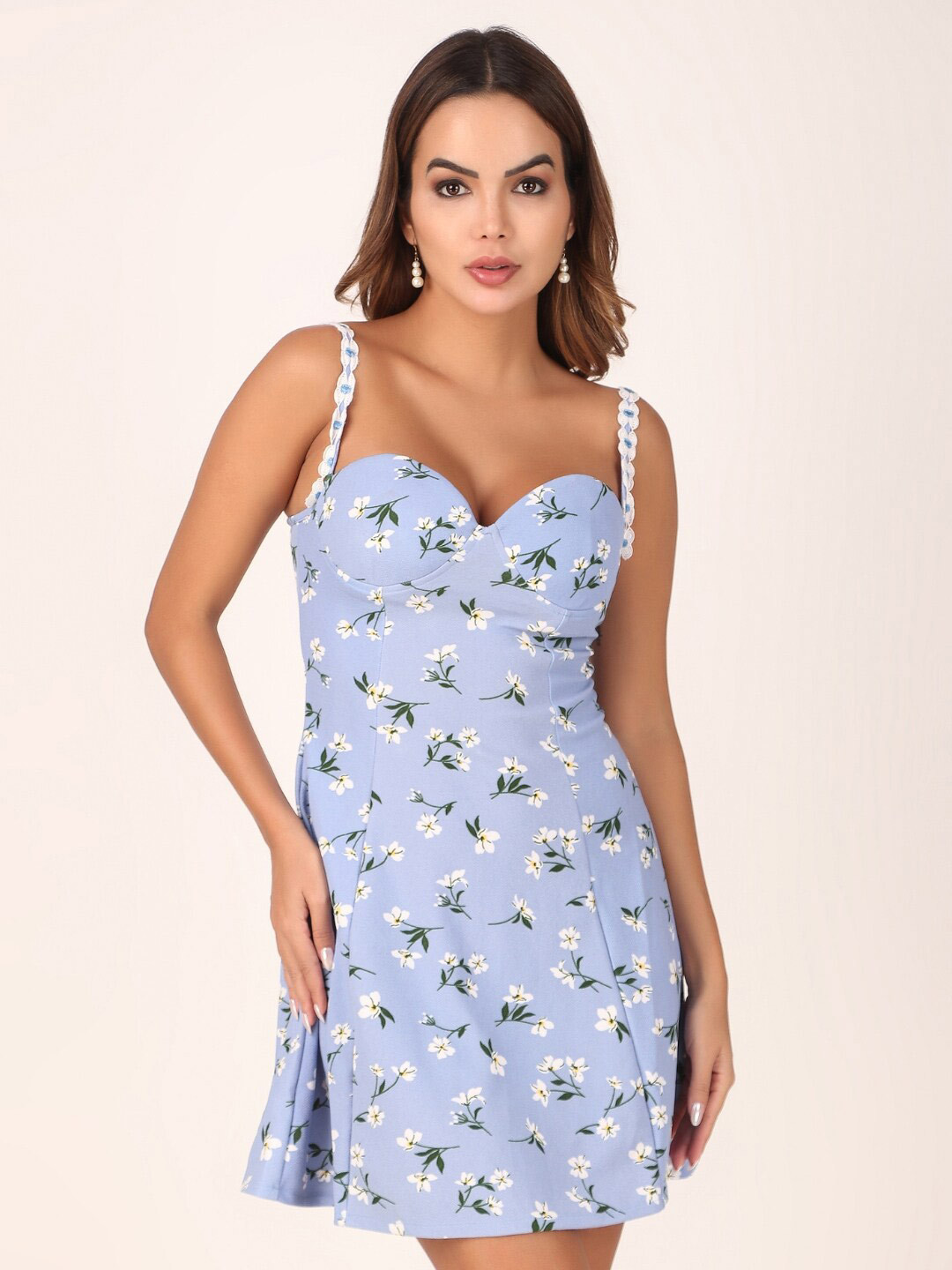STARIN Floral Printed Shoulder Strap A-line Dress
