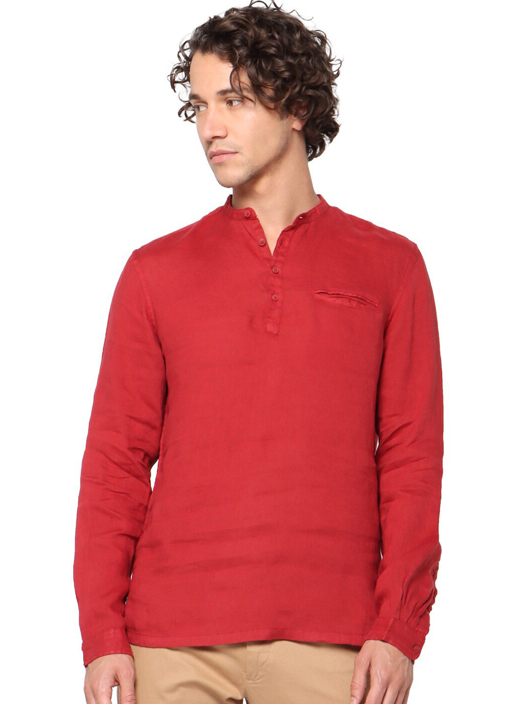 Celio Band Collar Linen Casual Shirt