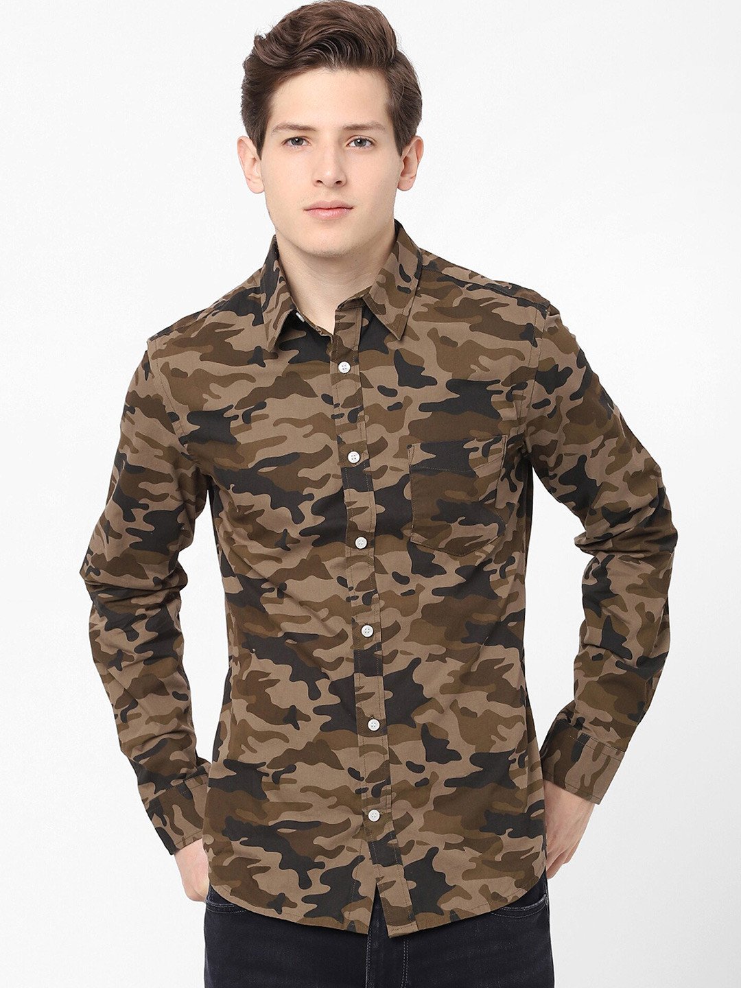 Celio Camouflage Printed Cotton Casual Shirt