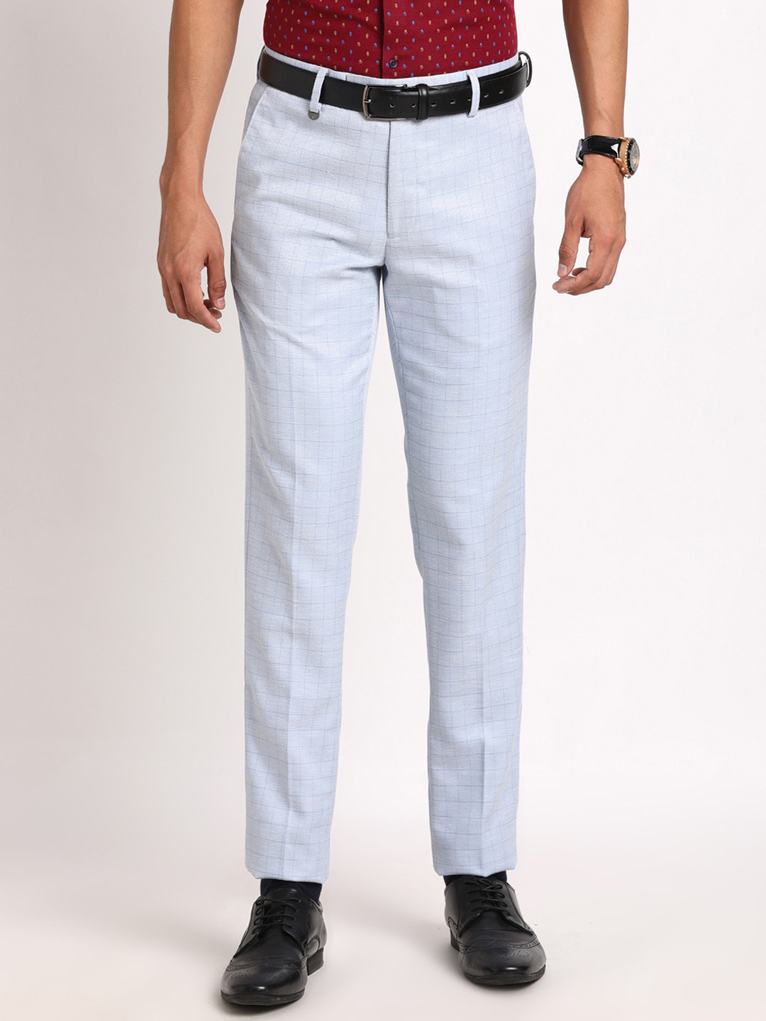 Turtle Men Smart Slim Fit Checkered Formal Slim Fit Trousers