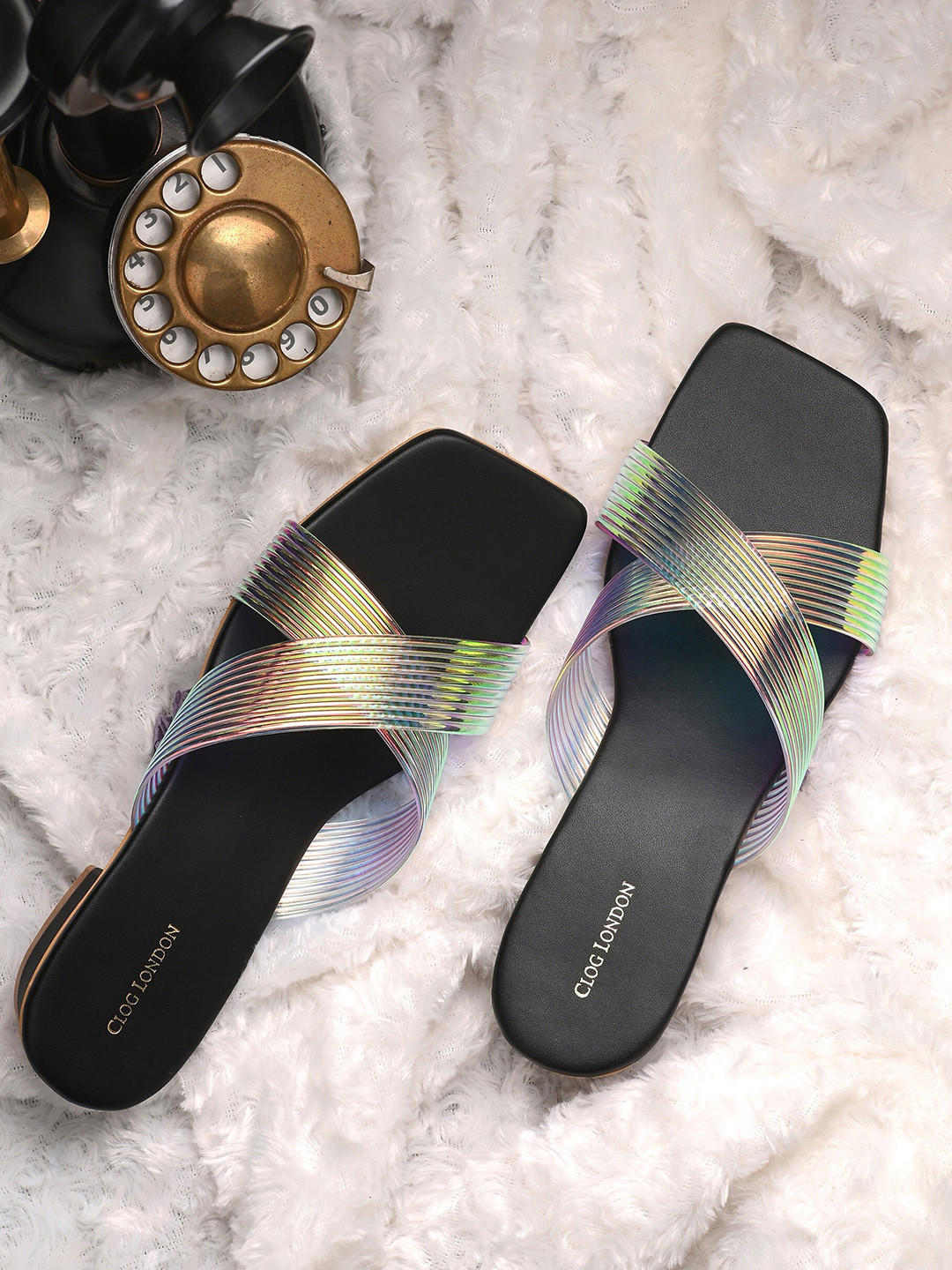 CLOG LONDON Embellished Cross Strppy Square Toe Block Heels