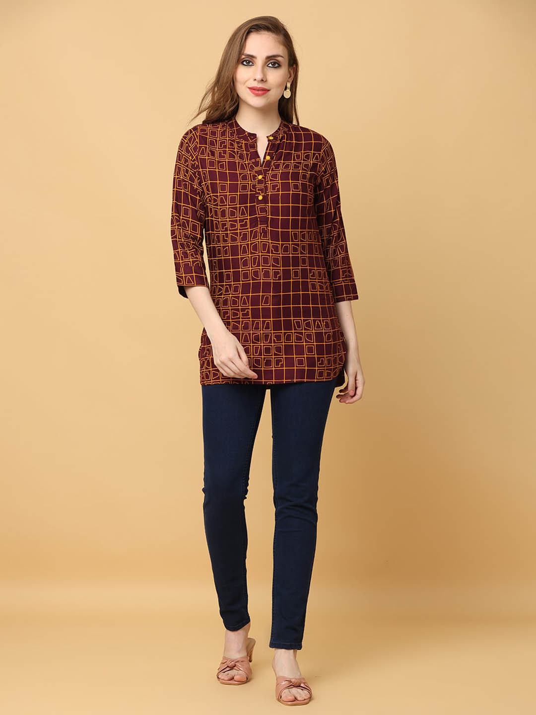 KALINI Geometric Printed Mandarin Collar Straght Kurta