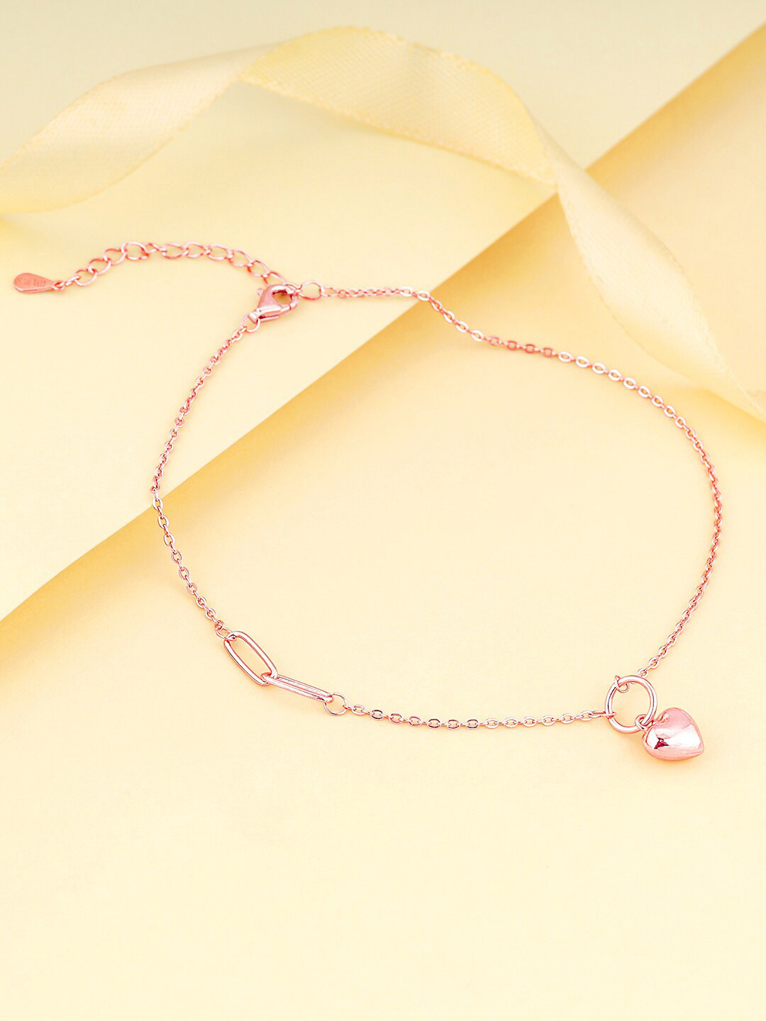 GIVA Set Of 2 German Silver Rose Gold Plated Unwavering Heart Anklets
