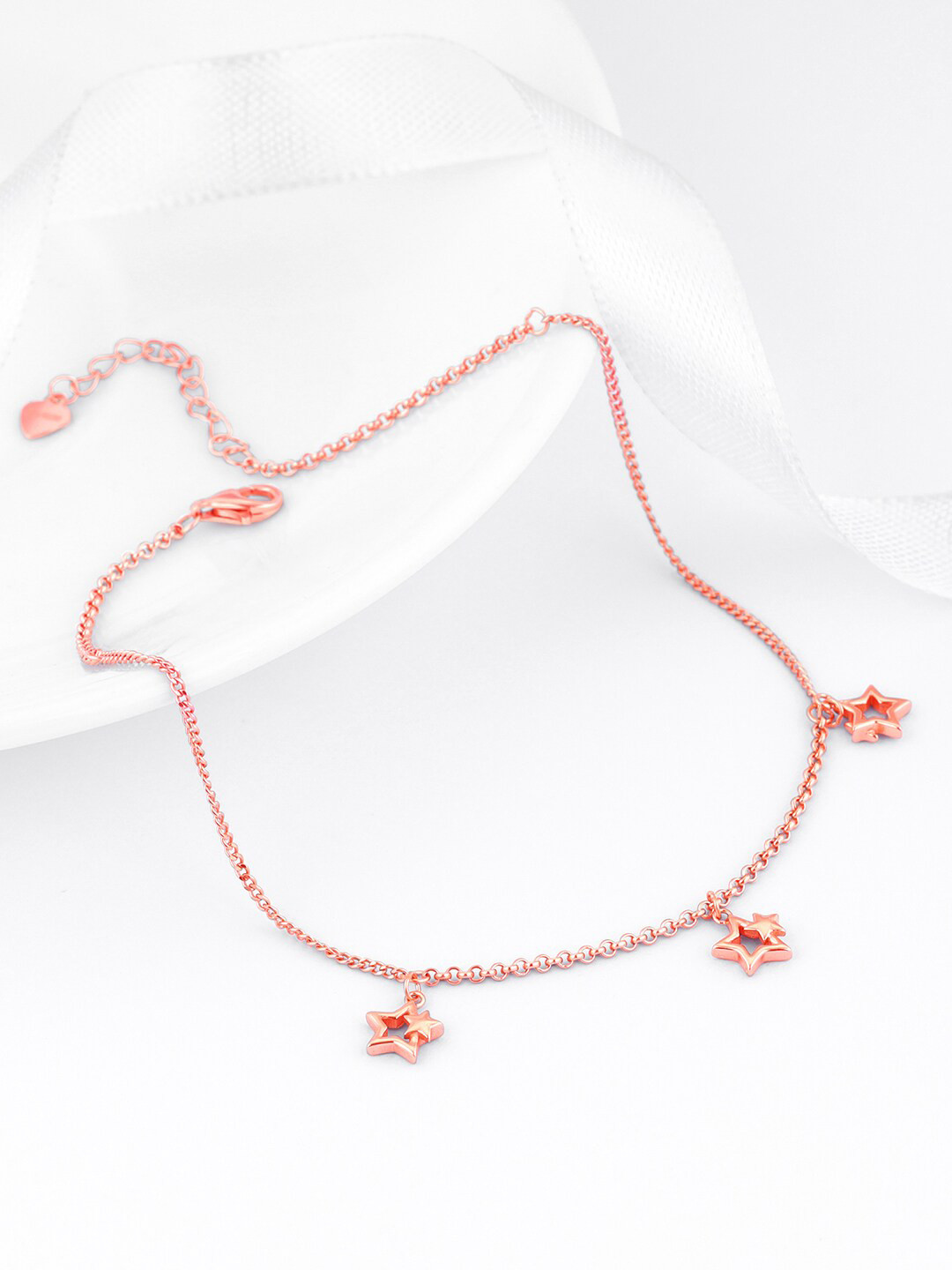 GIVA Set Of 2 925 Sterling Silver Rose Gold-Plated Stone-Studded & Beaded Anklets