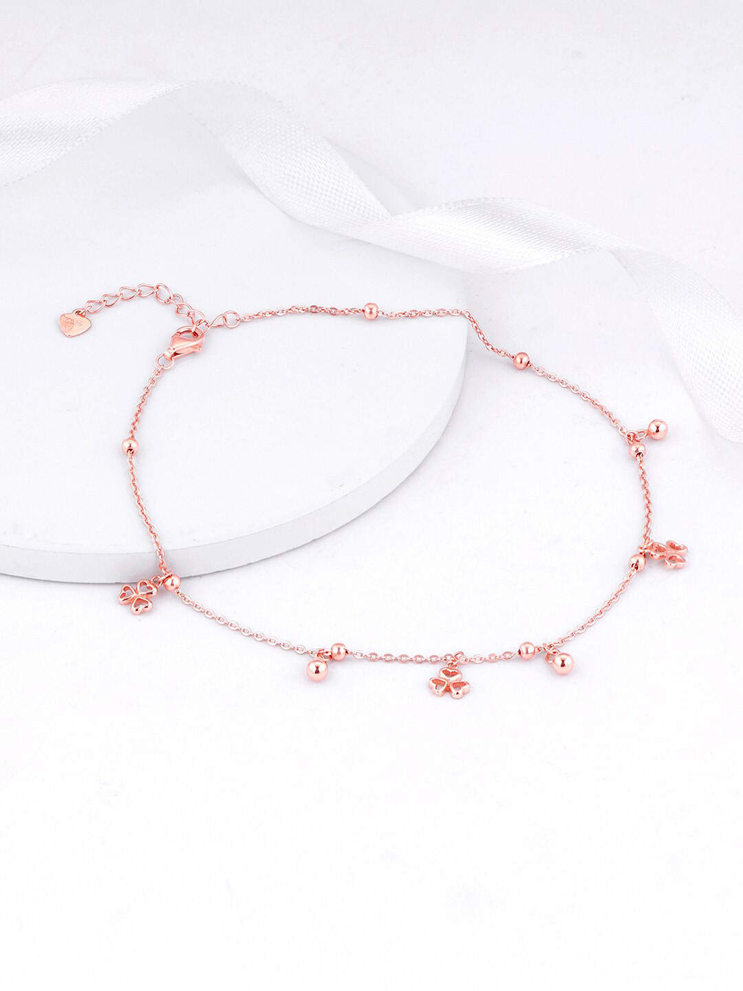 GIVA 925 Sterling Silver Rose Gold Plated Chiming Clubs Anklets