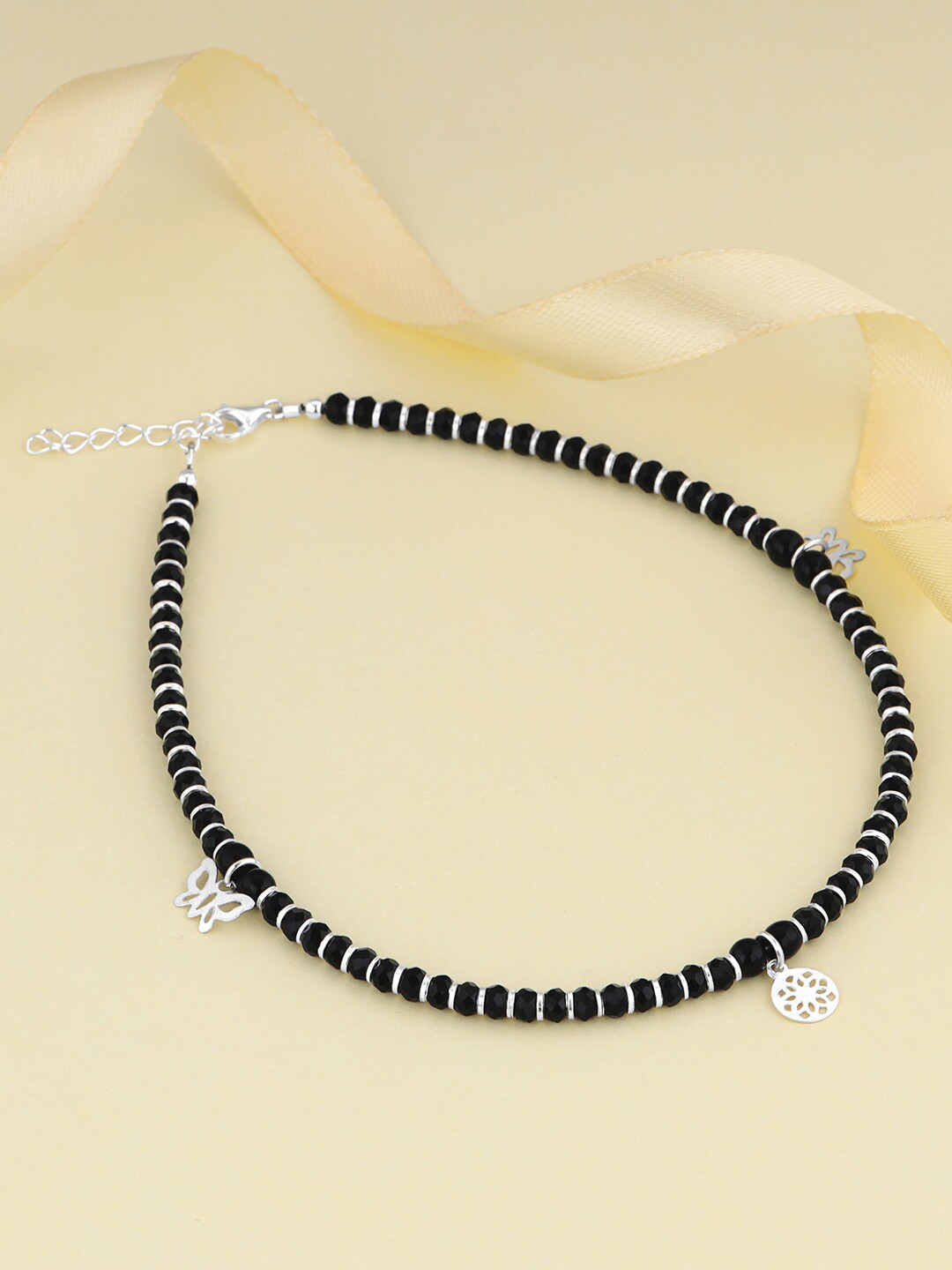 GIVA Single 925 Sterling Silver Rhodium Plated Beaded Charm Anklet