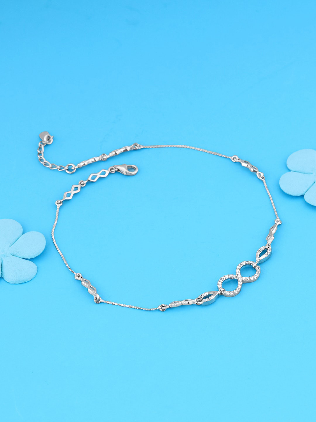 GIVA 925 Sterling Silver Rhodium Plated Stone Studded Graceful Infinity Anklet