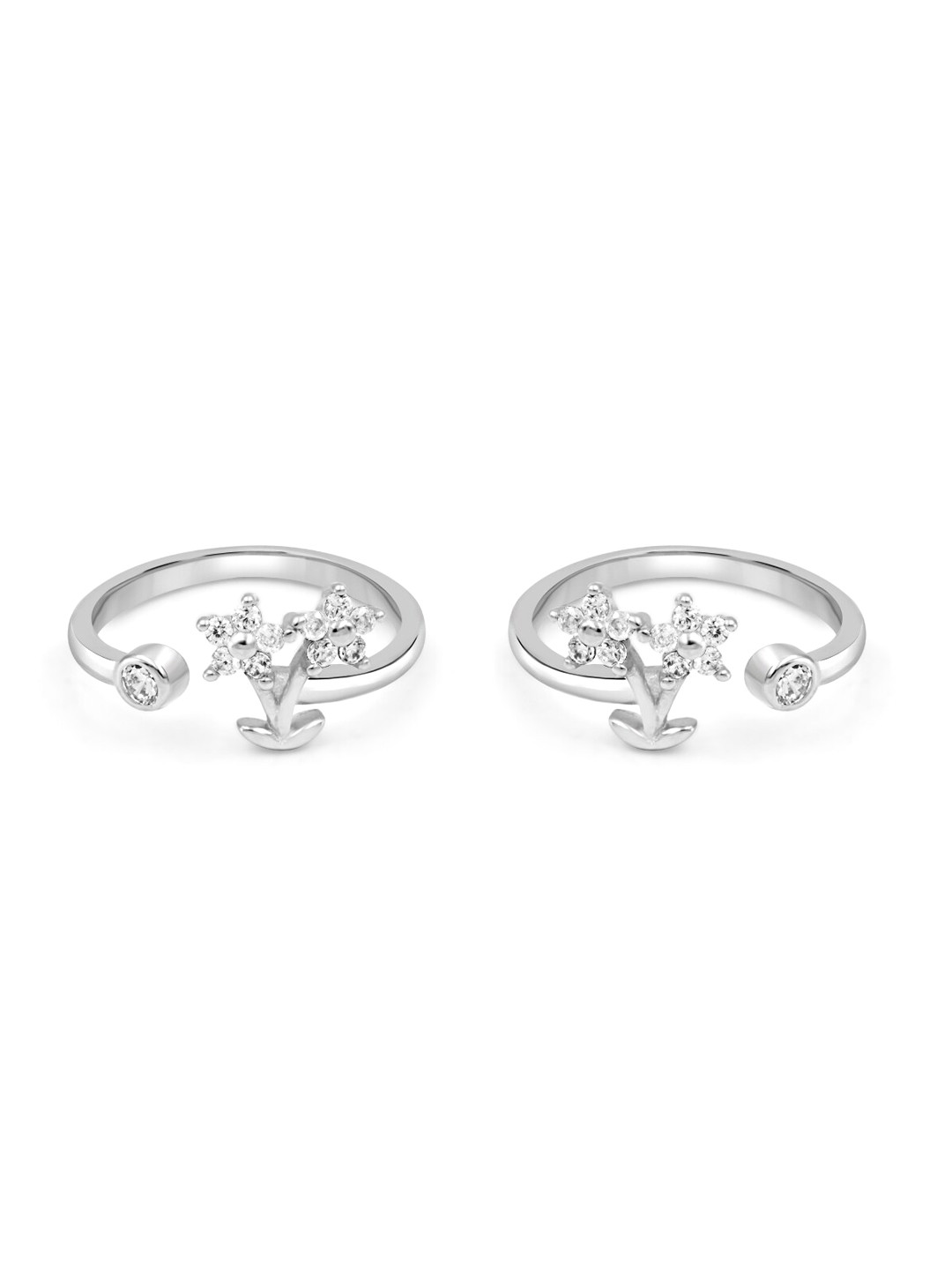 Zarkan 92.5 Sterling Silver CZ-Studded Natures Rhymes Toe Rings