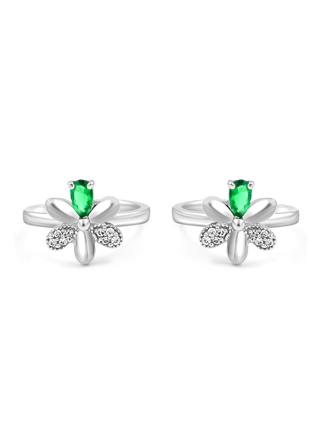 Zarkan 92.5 Sterling Silver CZ-Studded The Bee Toe Rings