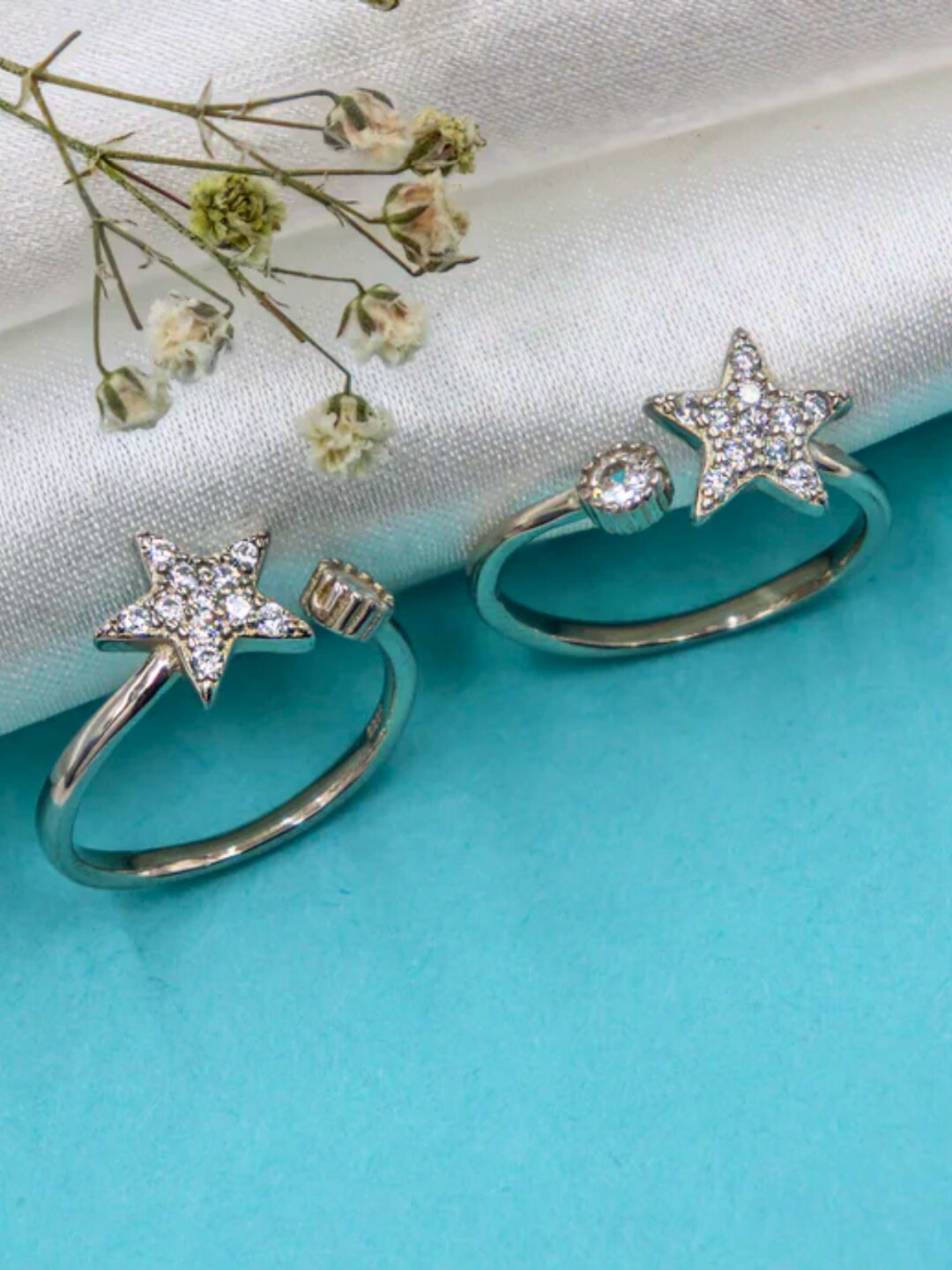 Zarkan 92.5 Sterling Silver Rhodium-Plated CZ-Studded Shooting Star Toe Rings