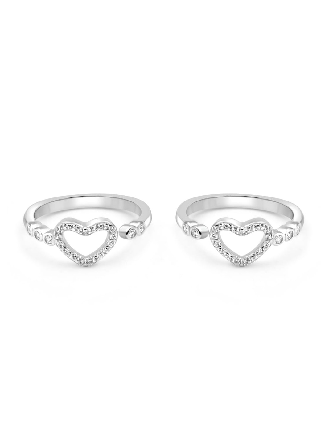 Zarkan 92.5 Sterling Silver CZ-Studded Locked Heart Toe Rings