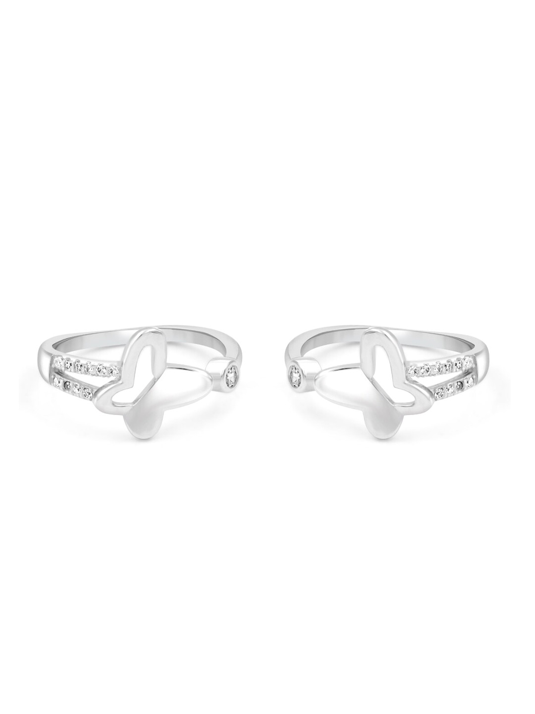 Zarkan 92.5 Sterling Silver Rhodium-Plated CZ-Studded The Belle Butterfly Toe Rings