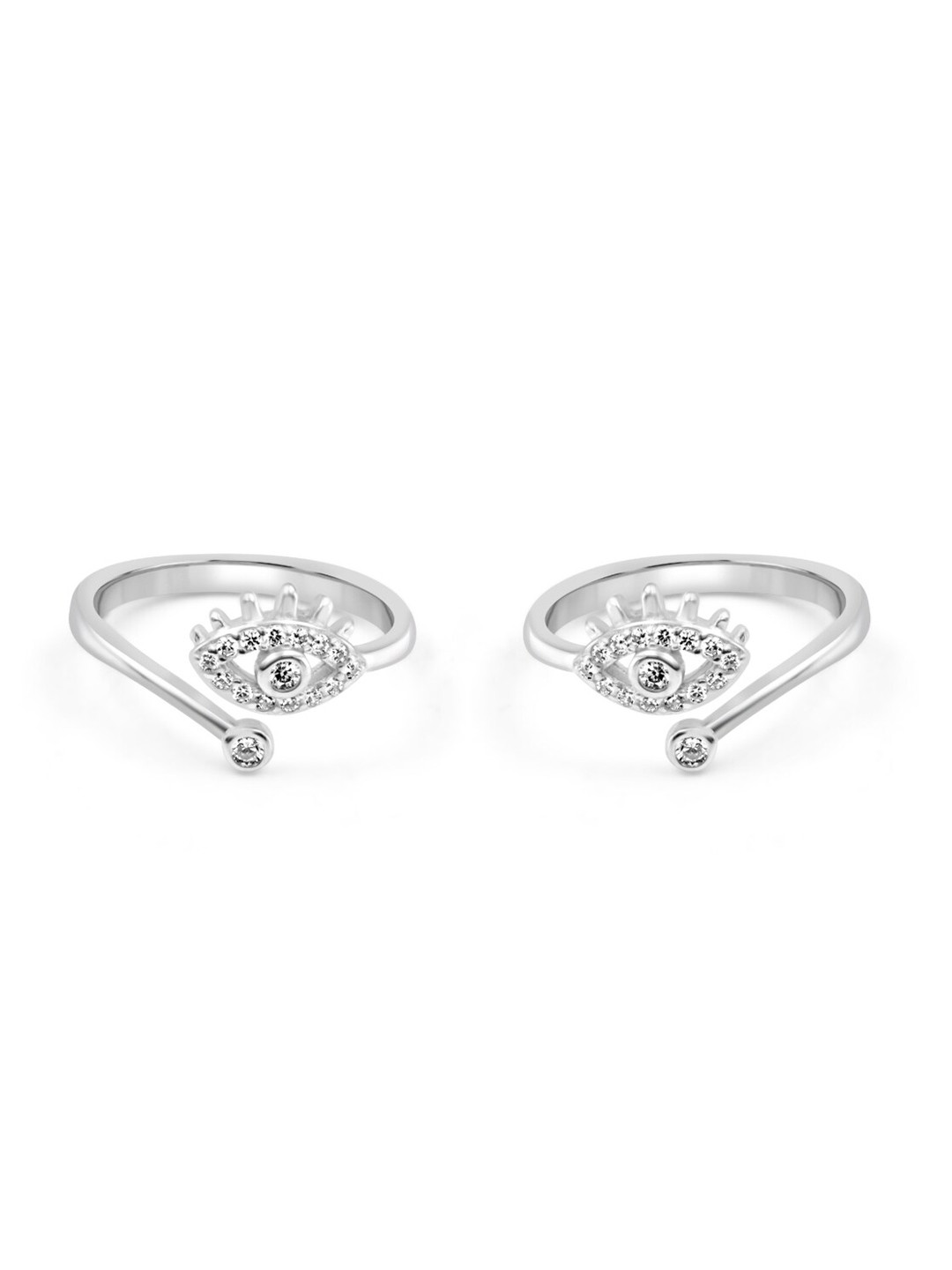 Zarkan 92.5 Sterling Silver Rhodium-Plated CZ-Studded The Enlightening Eye Toe Rings