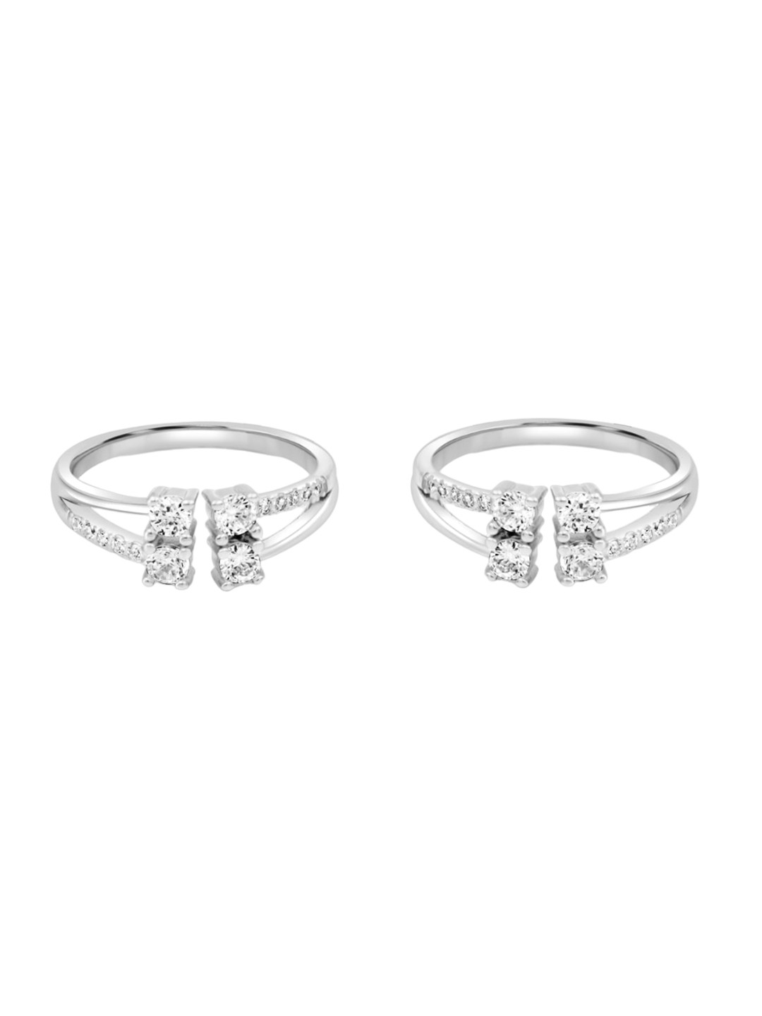 Zarkan Rhodium-Plated 92.5 Sterling Silver CZ-Studded Beauty Blocks Toe Rings