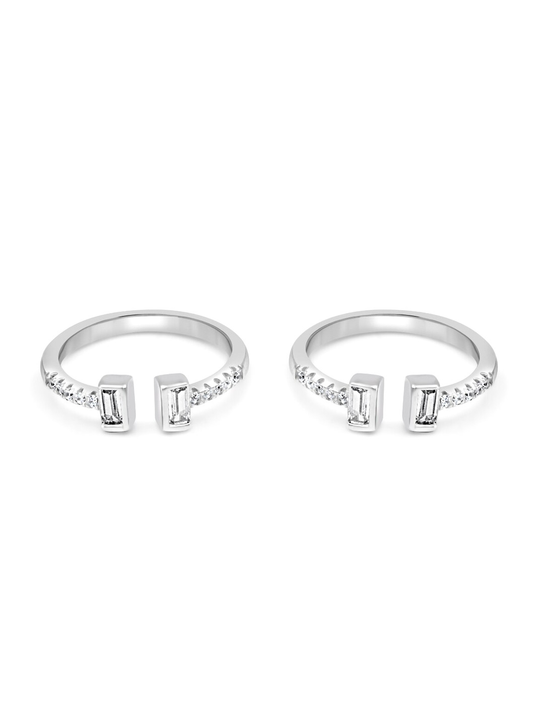 Zarkan Sterling Silver Rhodium Plated Cubic Zirconia Studded Toe Rings