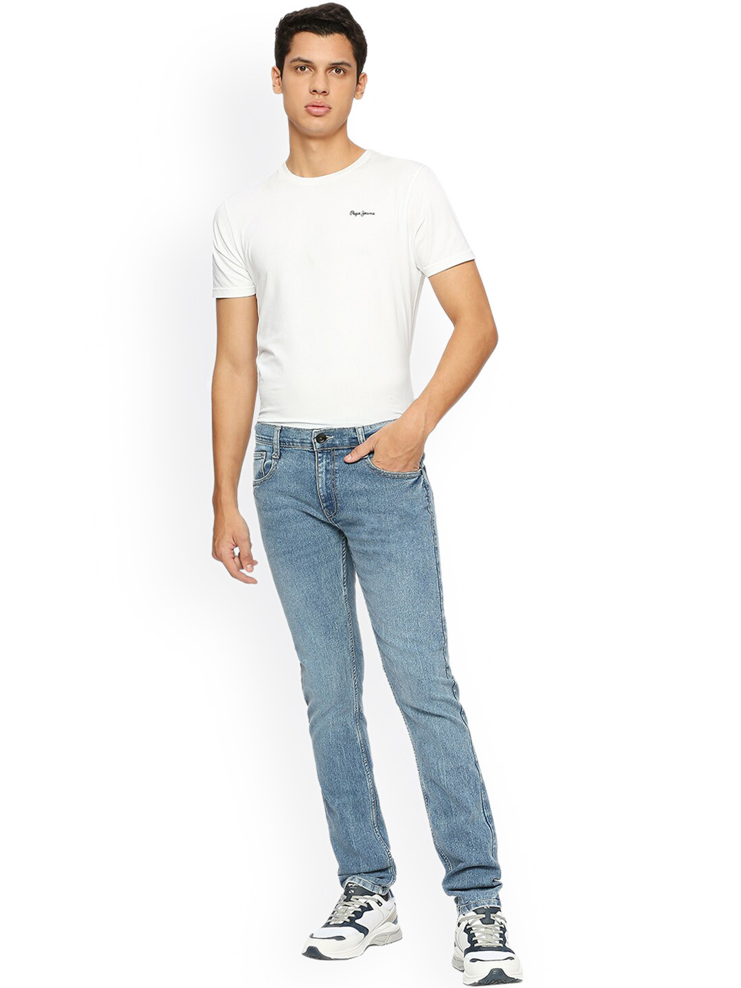 Pepe Jeans Men Heavy Fade Clean Look Vapour Slim Fit Stretchable Jeans