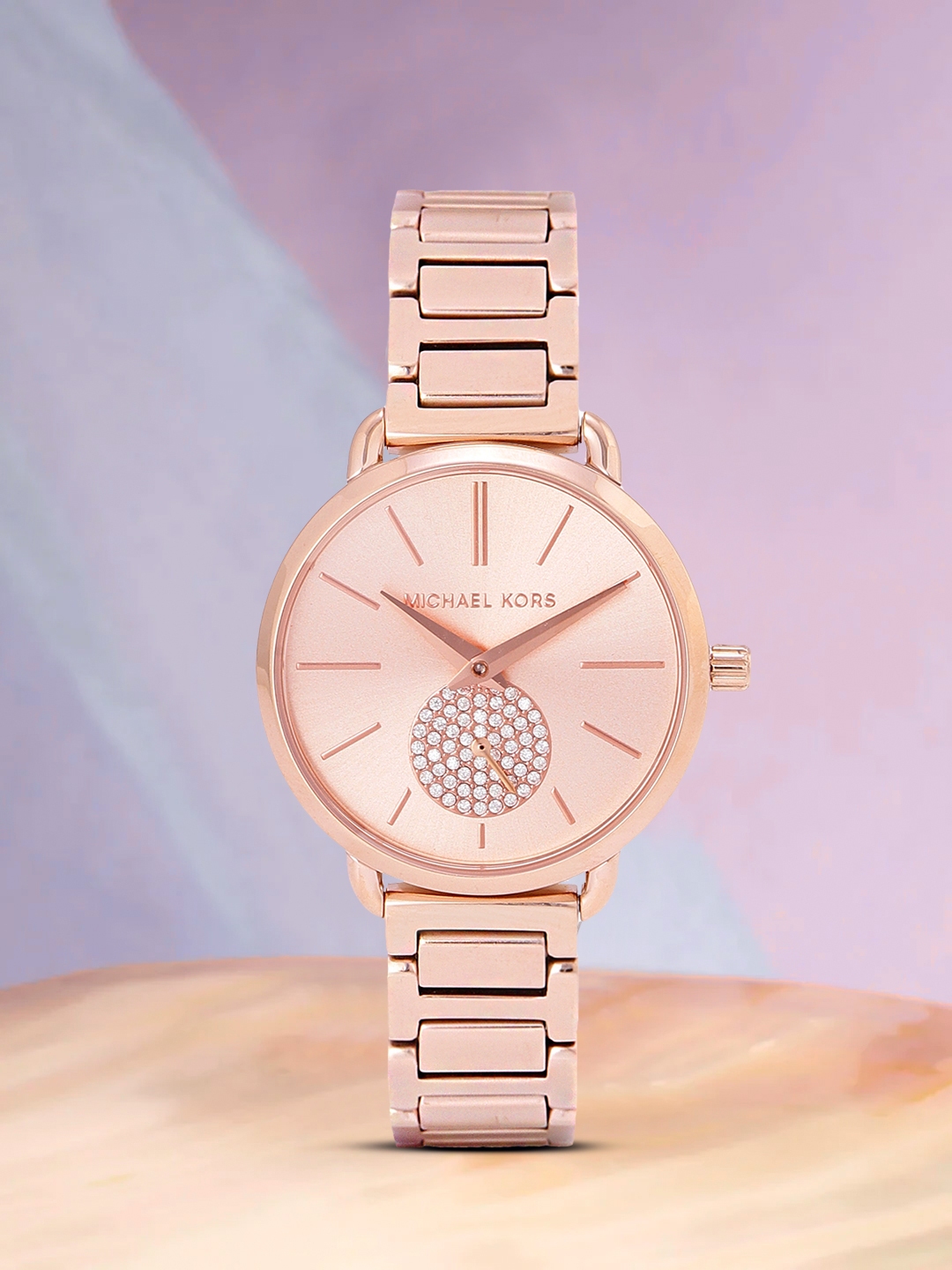 Michael Kors Women Rose Gold Toned Embellished Dial Analogue Watch MK3839