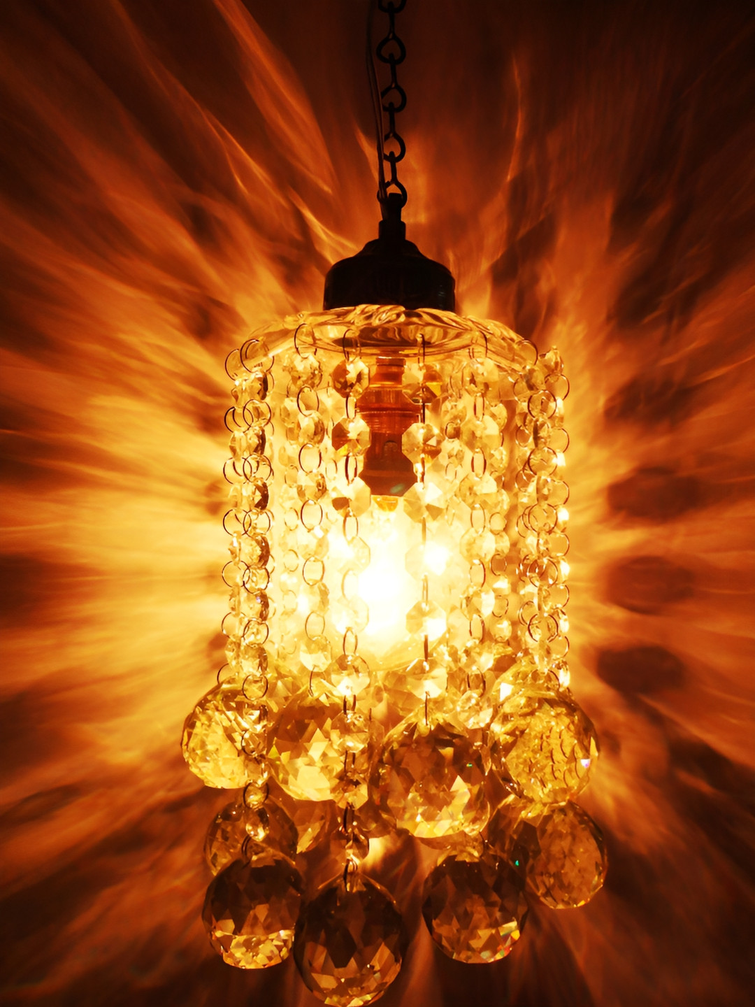 SHRI MAHAL ANTIQUES Silver-Toned Crystal Glass Ceiling Lamp