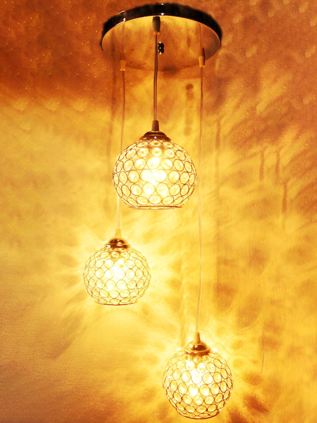 SHRI MAHAL ANTIQUES Silver-Toned Crystal & Metal Ceiling Lamp