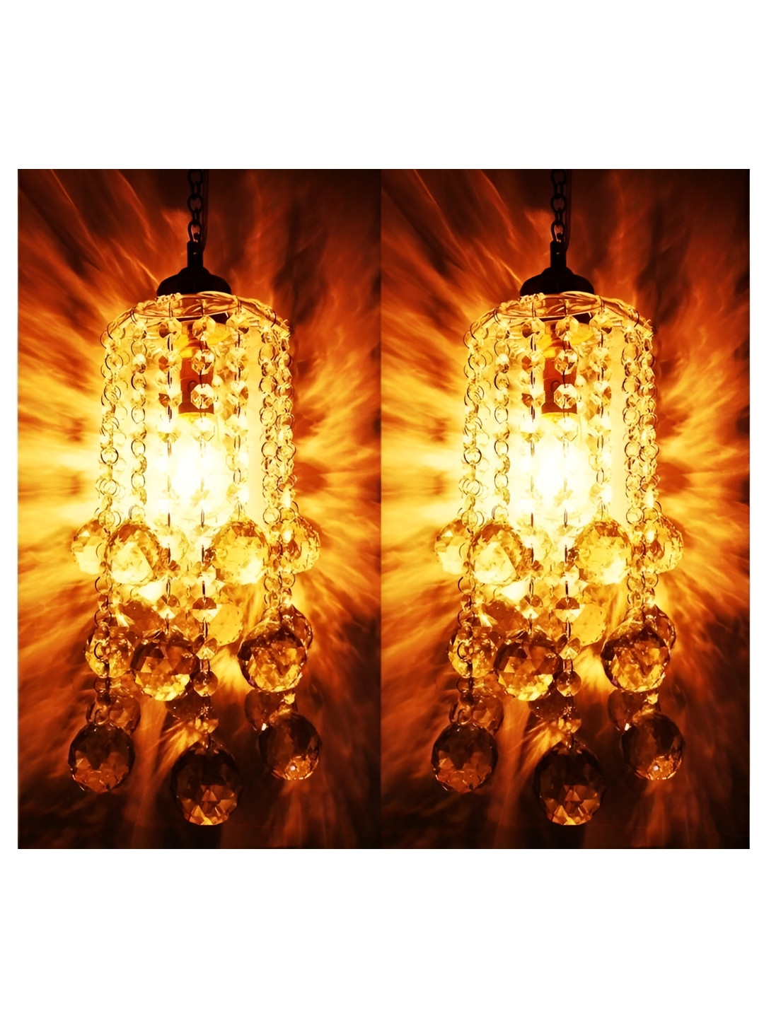 SHRI MAHAL ANTIQUES Silver-Toned 2 Pieces Crystal Glass Ceiling Lamps