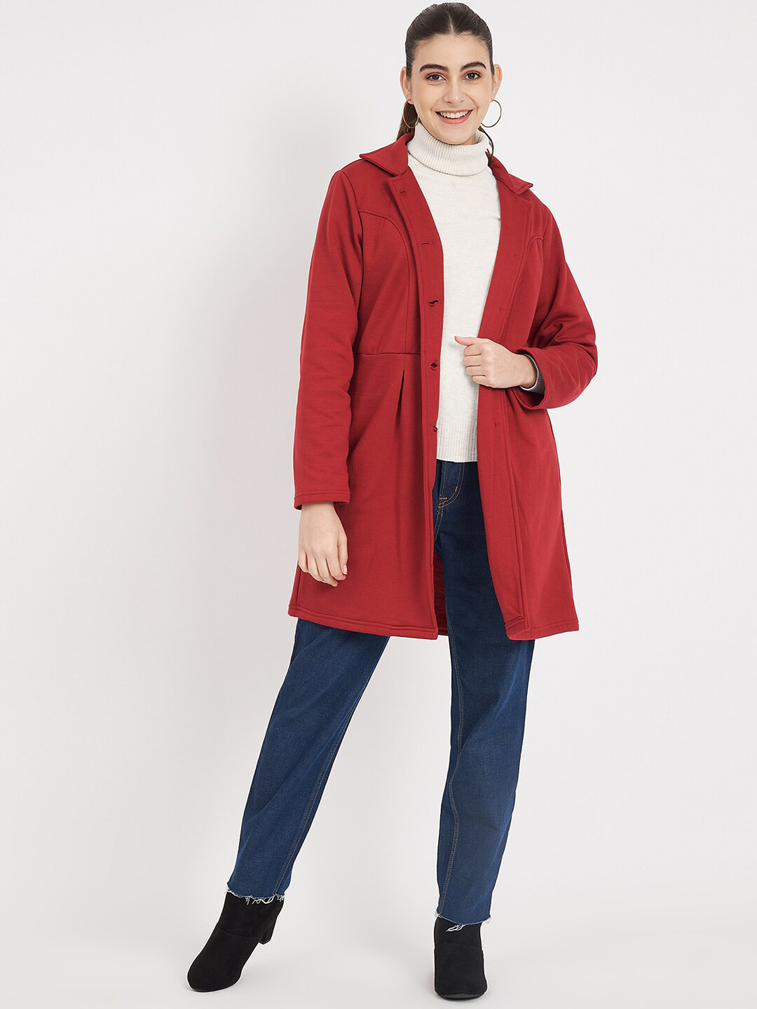BRINNS Notched Collar Hip Length Fleece Overcoat