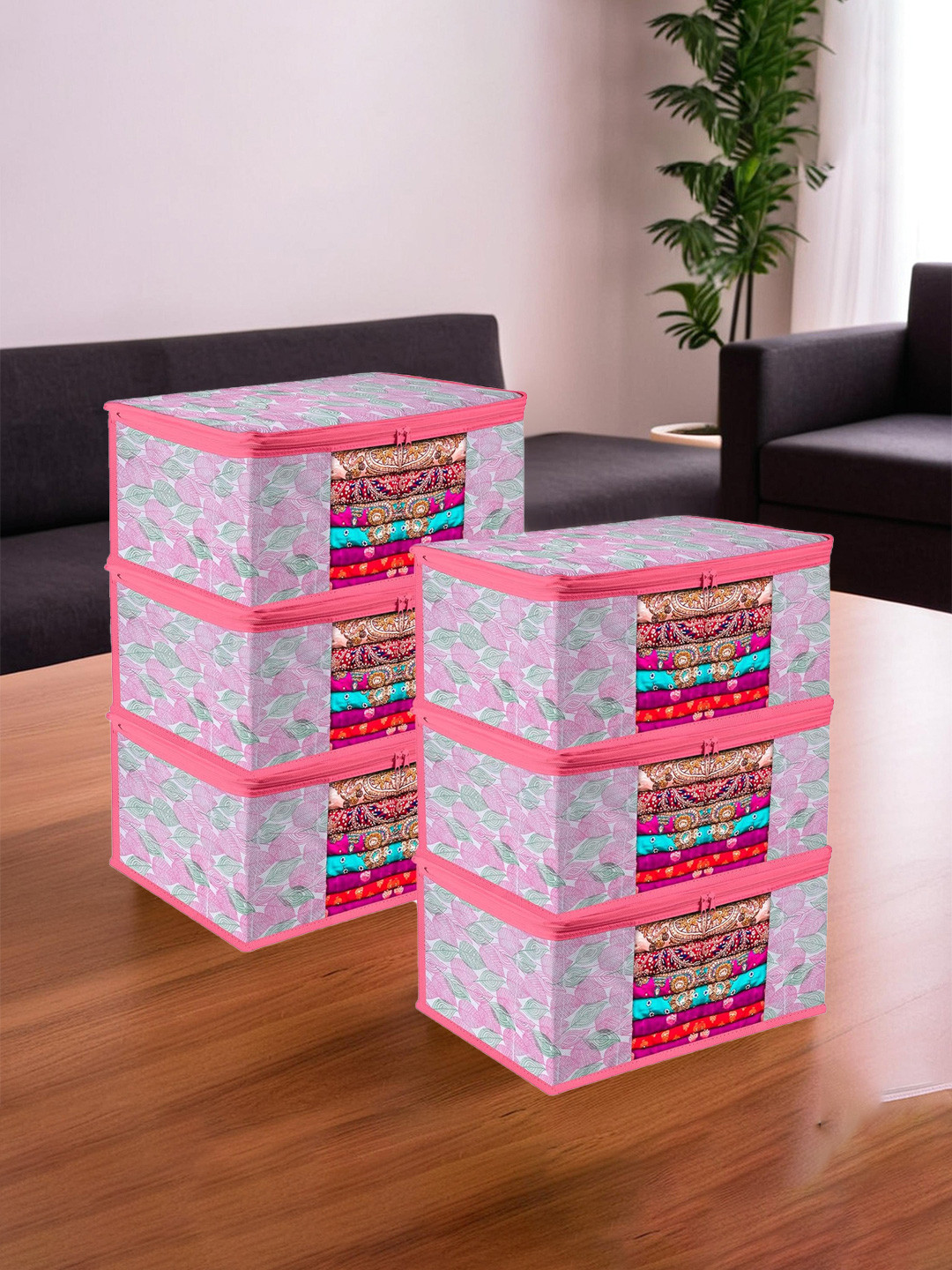 Kuber Industries Pink 6 Pieces Saree Organizer Storage Bag