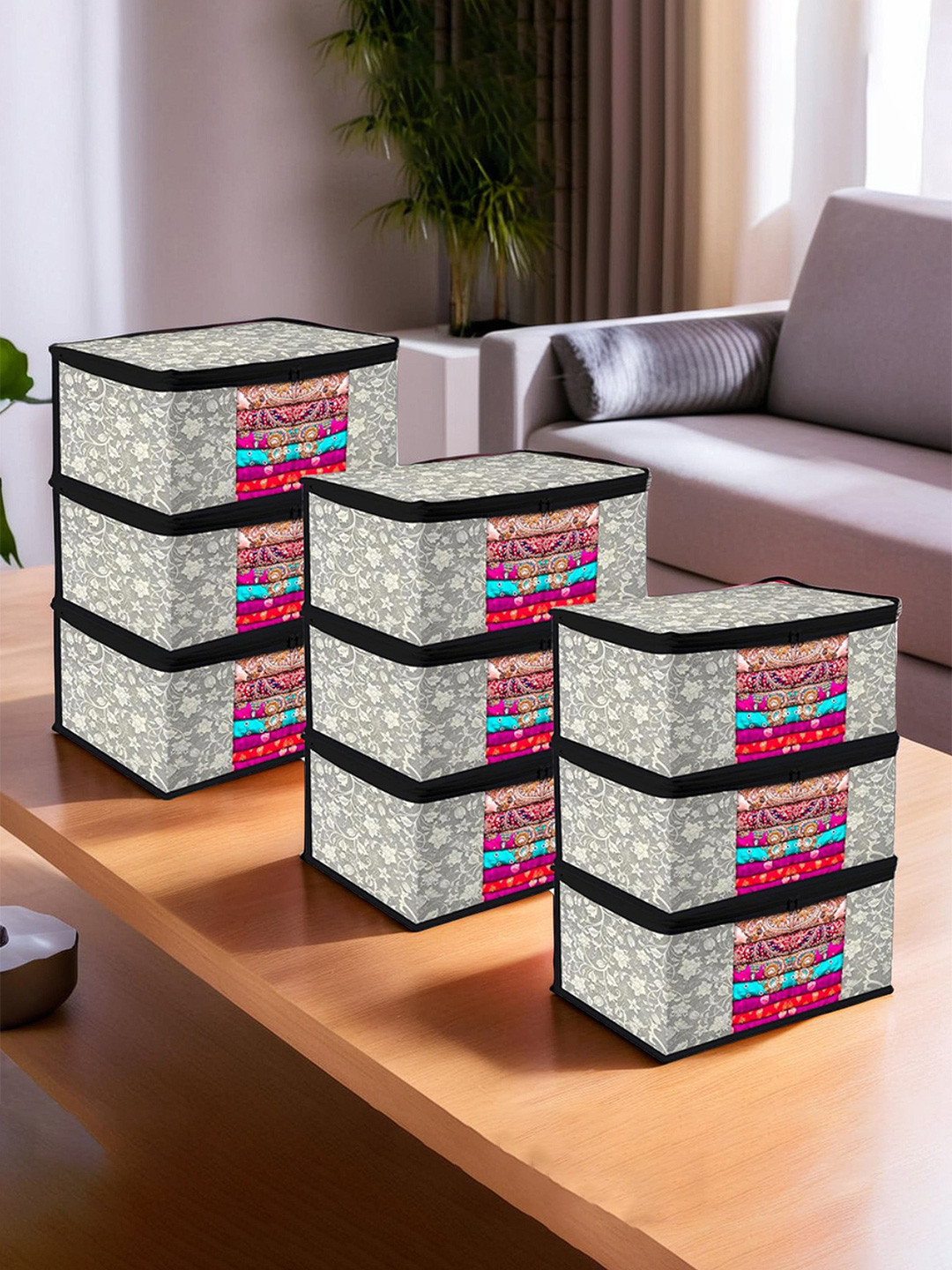 Kuber Industries Set of 9 Transparent Window Saree Cover Zip Closure Storage Bags