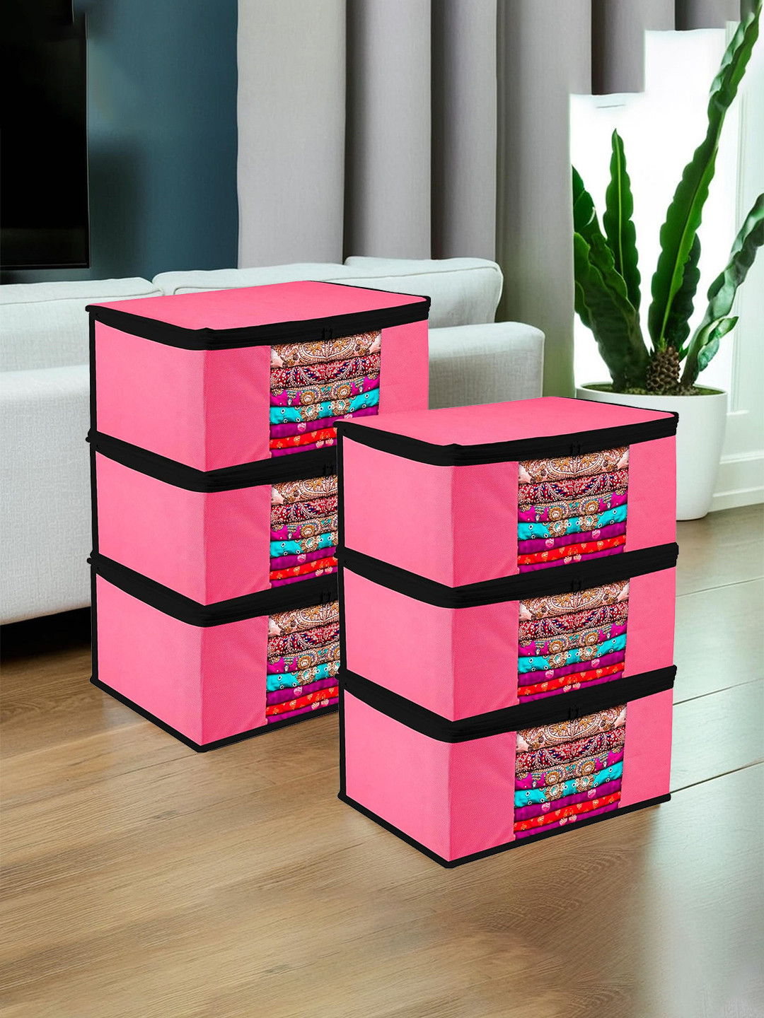 Kuber Industries Pink Set of 6 Saree Organisers