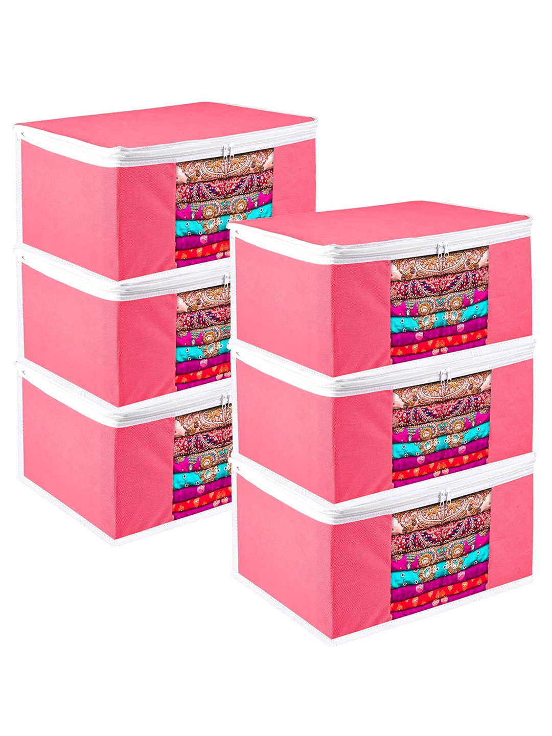 Kuber Industries Pink 6 Pieces Saree Organizer Storage Bag