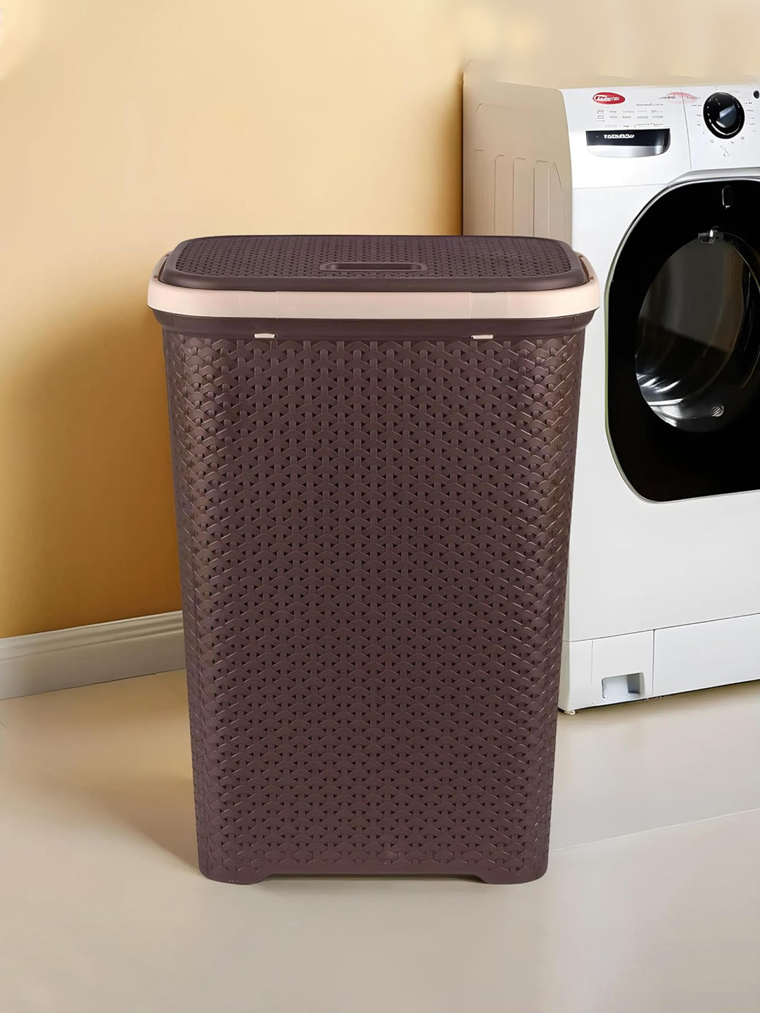 Kuber Industries Brown Woven Design Laundry Basket