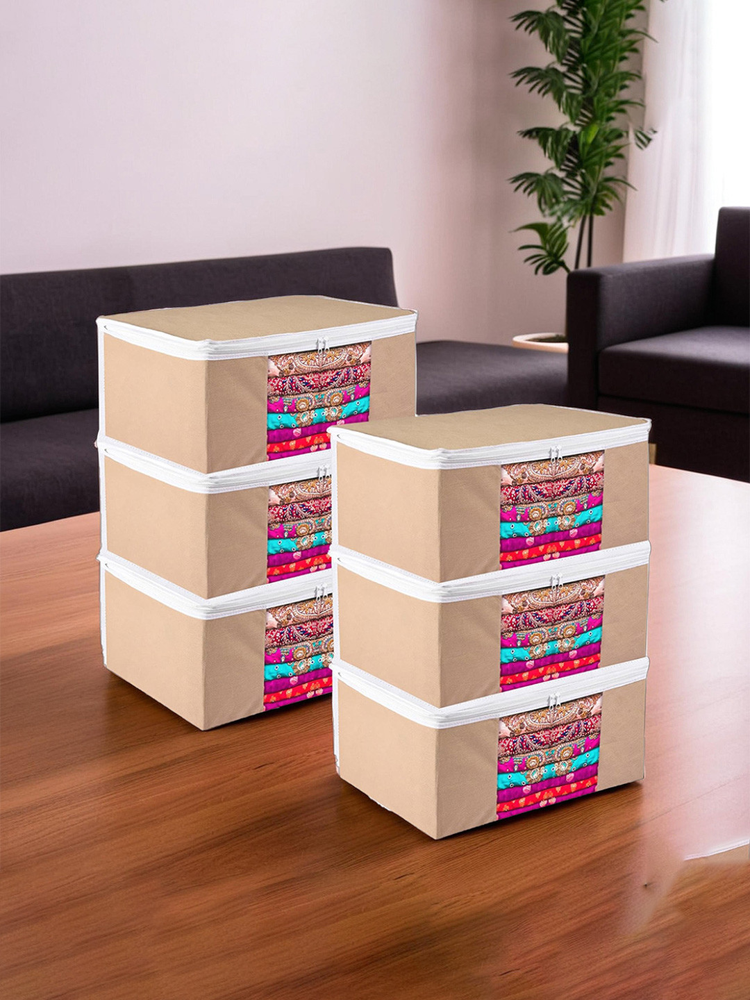 Kuber Industries Brown 6 Pieces Saree Organizer Storage Bag