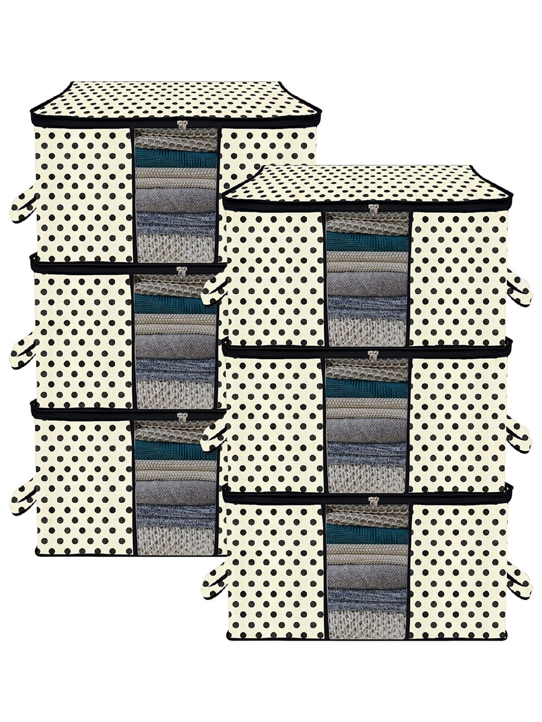 Kuber Industries Cream & Black 6 Pieces Printed Drawer Organiser