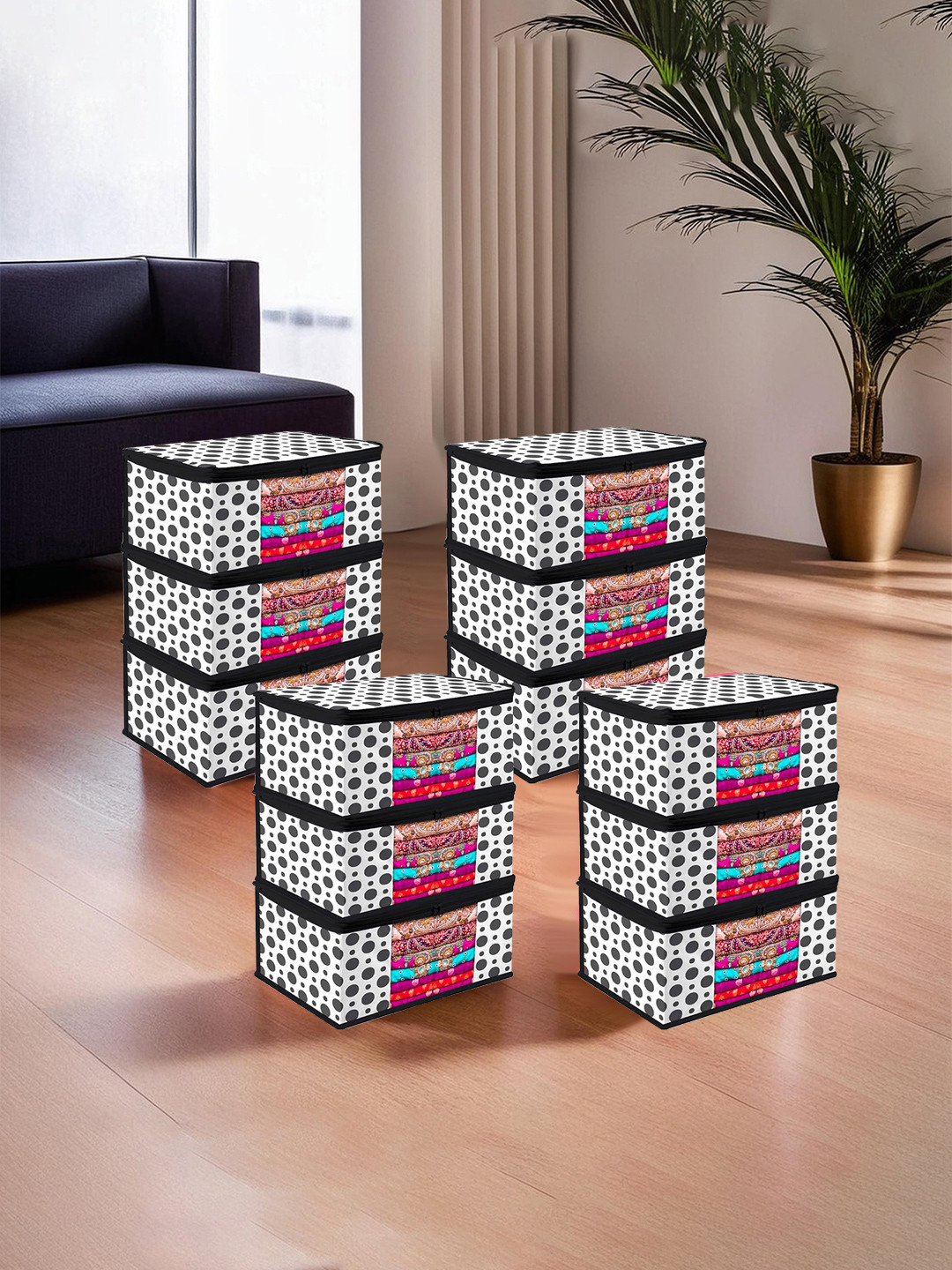 Kuber Industries White 12 Saree Pieces Printed Saree Organisers