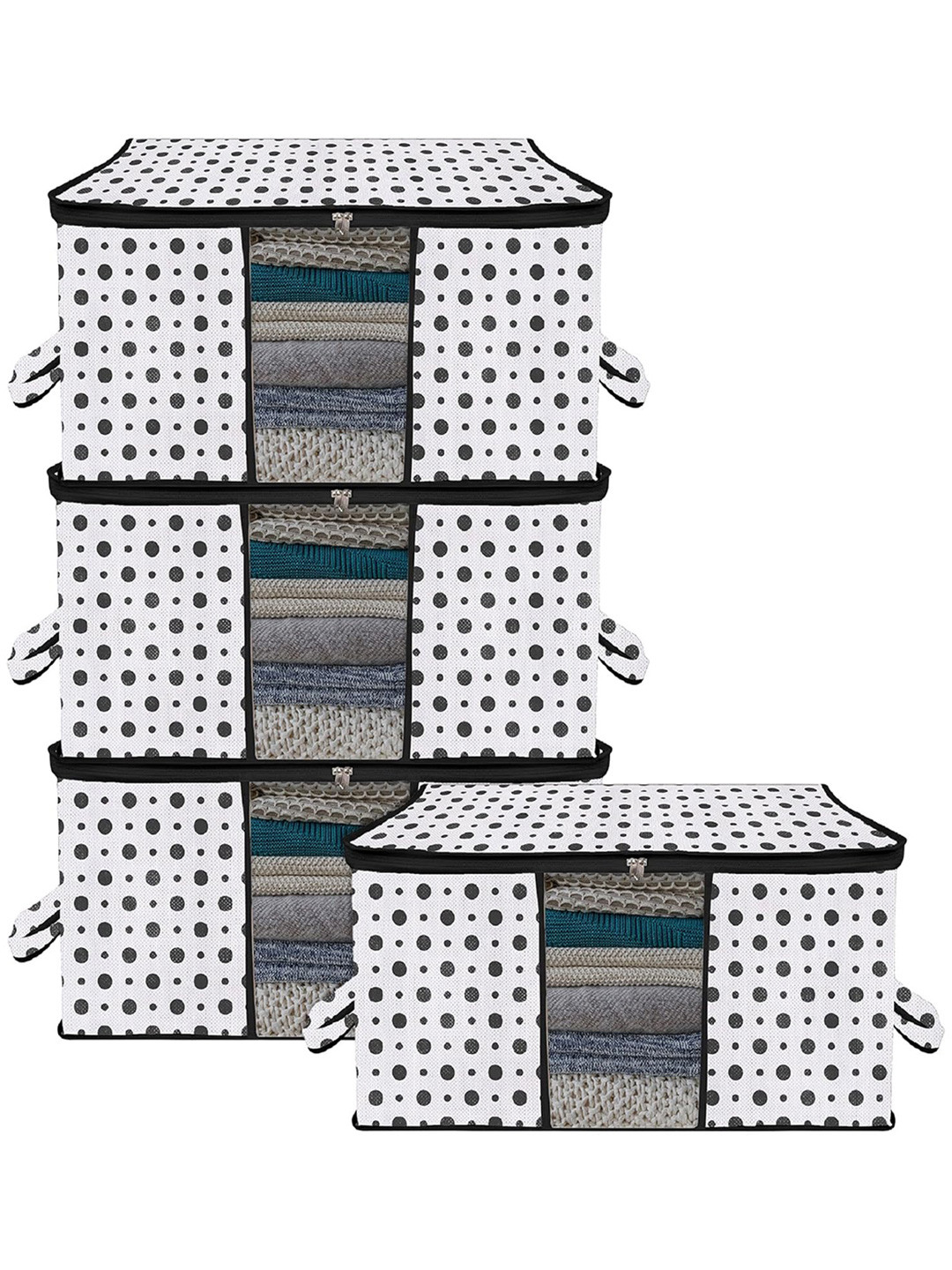 Kuber Industries Black & White 4 Pieces Printed Storage Bag Organiser